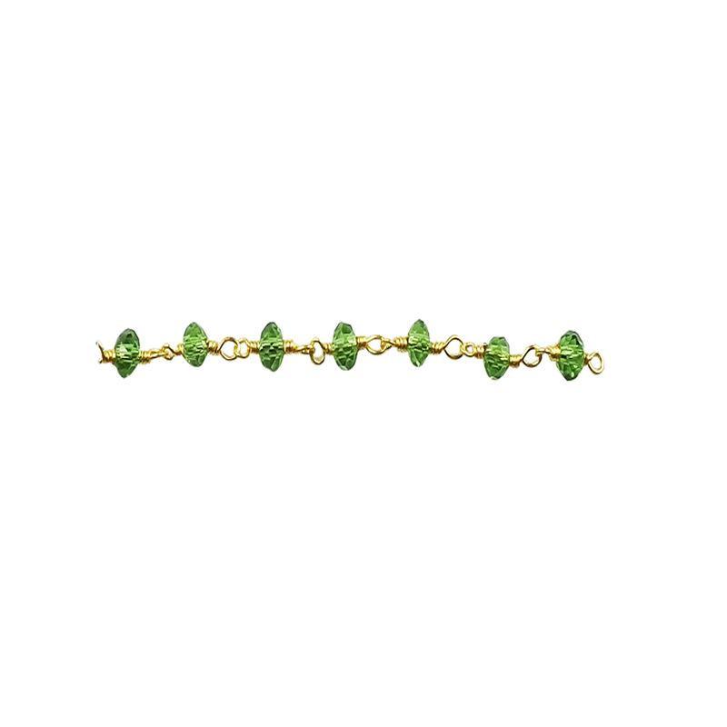 Elegant Green Quartz beaded chain crafted with 18K Gold Overlay Over Copper, featuring flexible links and smooth movement for comfortable everyday jewelry wear