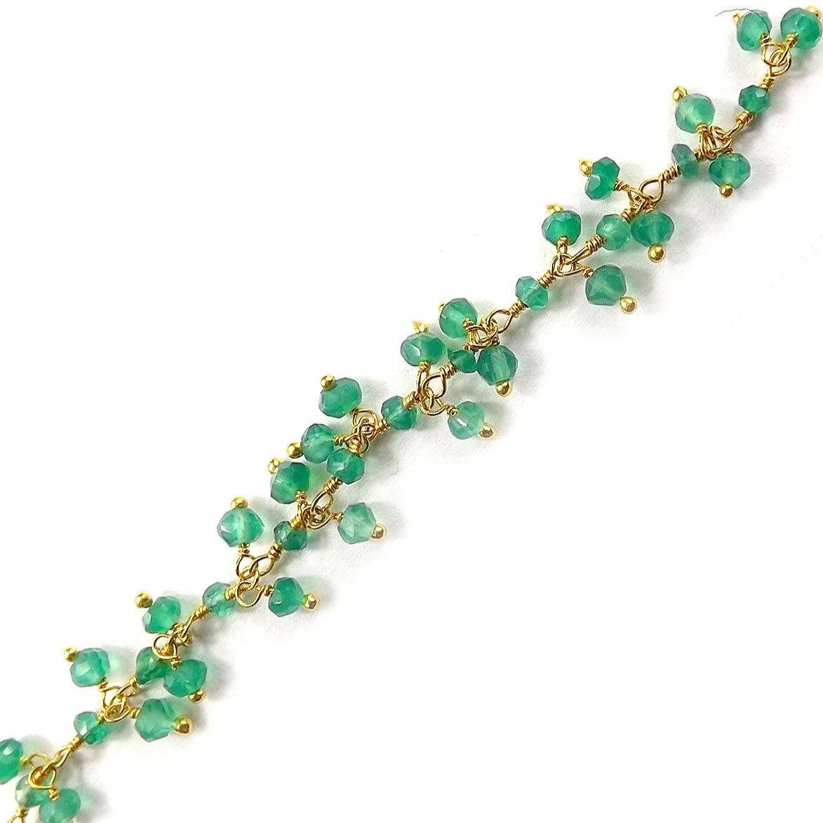 Elegant Green Onyx beaded chain crafted with 18K Gold Overlay Over Copper featuring clustered faceted beads for textured and refined jewelry styling