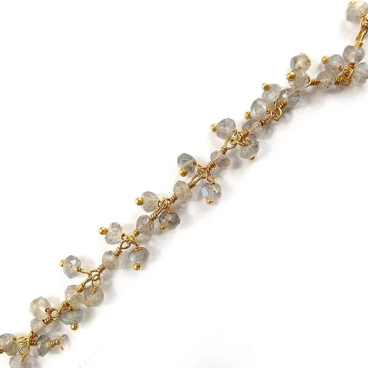 Elegant Labradorite beaded chain crafted with 18K Gold Overlay Over Copper featuring clustered faceted beads for soft shimmer and refined jewelry styling