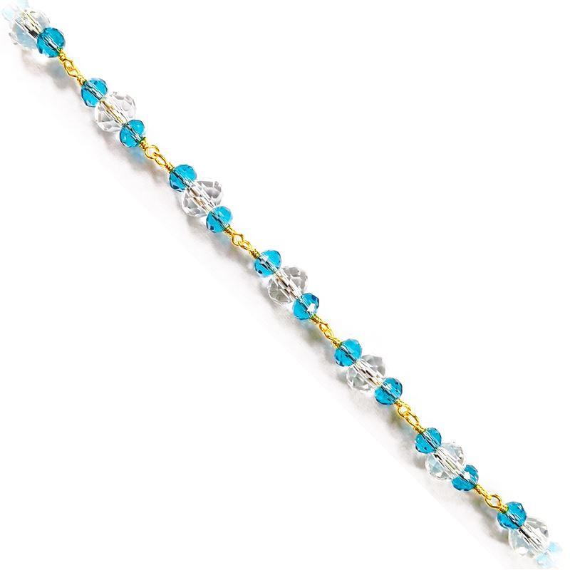 Elegant 18K Gold Overlay Over Copper beaded jewelry chain with Blue Topaz Crystal and clear crystal accents for necklaces and custom jewelry making projects