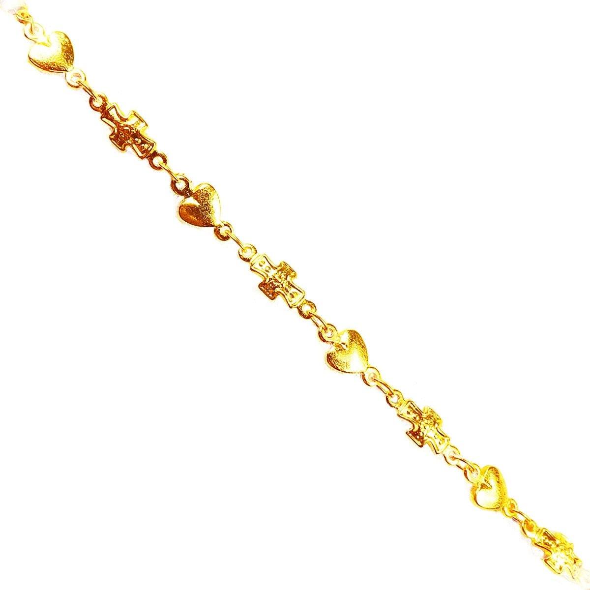 Heart and cross link 18K Gold Overlay Over Copper jewelry chain with polished finish, ideal for necklaces, bracelets, and symbolic custom jewelry making projects