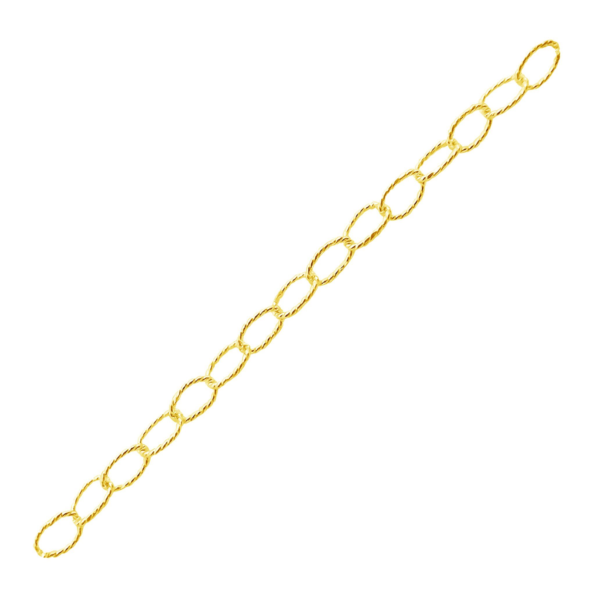 Textured oval link chain made with 18K Gold Overlay Over Copper featuring twisted detailing, smooth polished finish, and flexible length sold per foot for custom jewelry projects