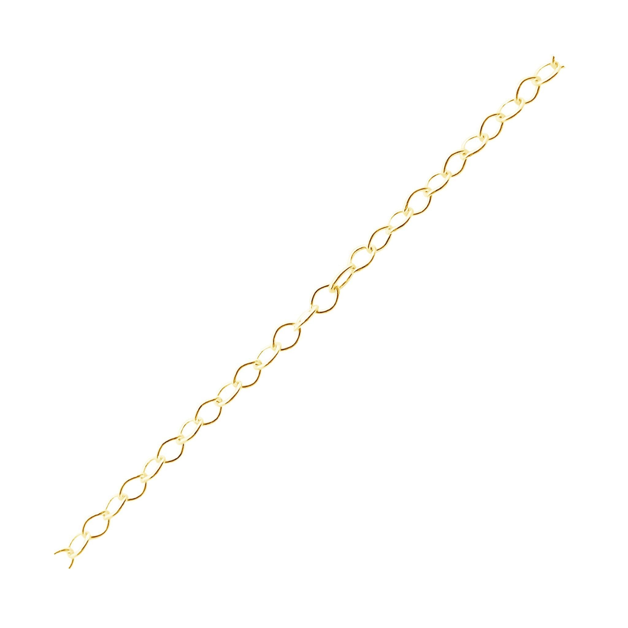 Fine oval link chain made with 18K Gold Overlay Over Copper featuring smooth polished oval links and flexible length sold per foot for minimal custom jewelry projects