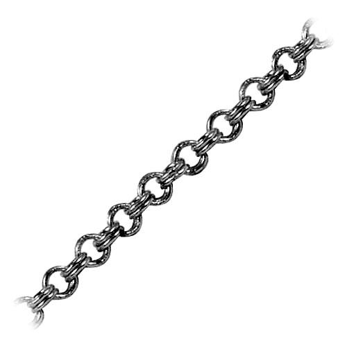 Fine oval link chain made with Black Rhodium Overlay Over Copper featuring smooth polished dark oval links and flexible length sold per foot for minimal custom jewelry projects