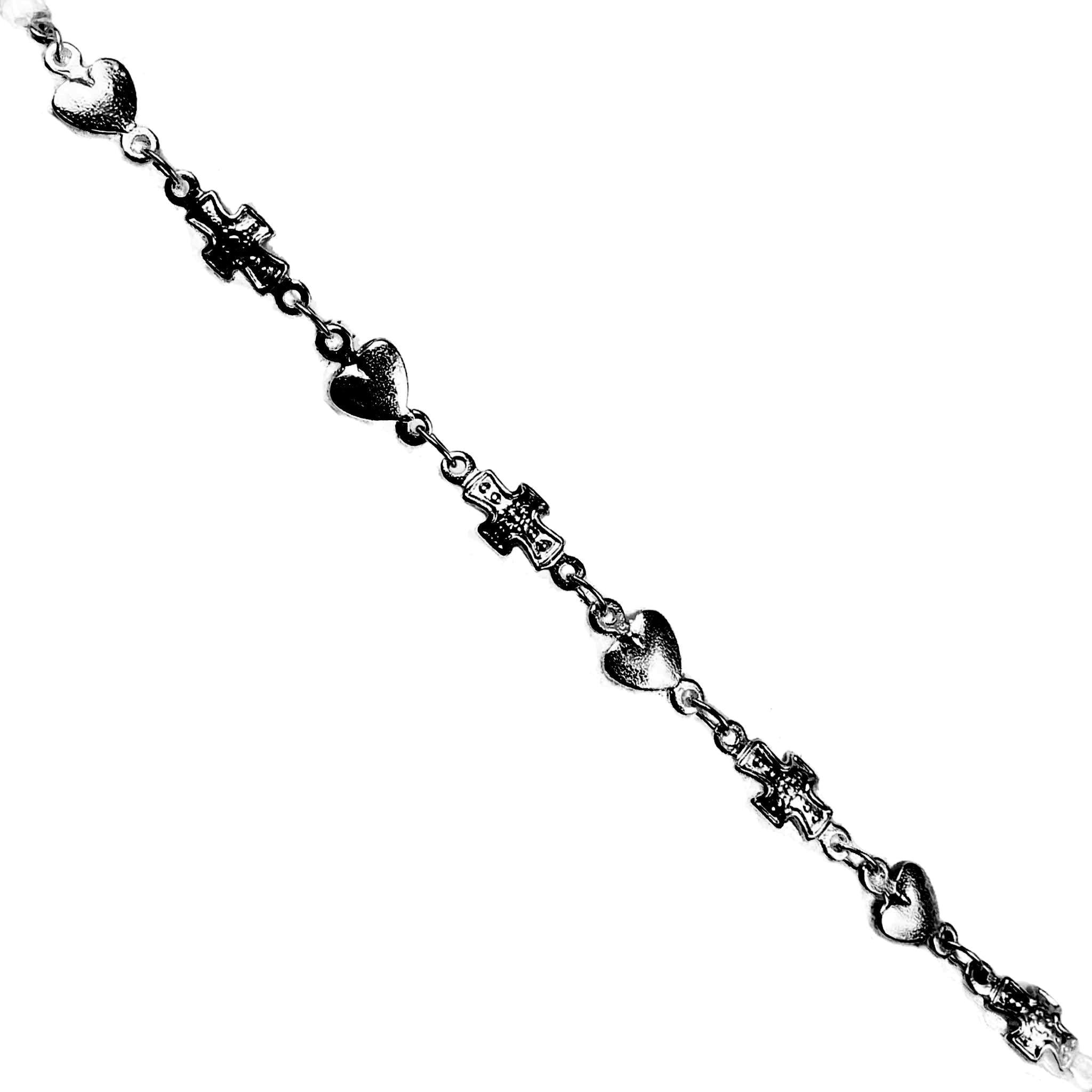 CHR-313 Black Rhodium Overlay Beading & Extender Chain Cross-8X5MM Heart-5X5MM Beads Bali Designs Inc