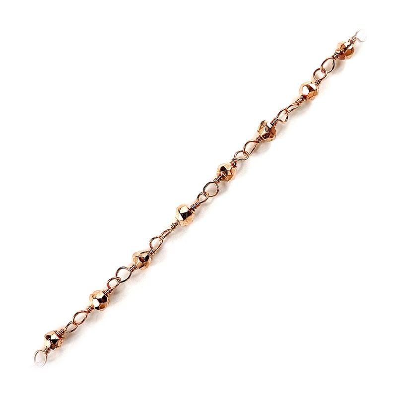 Beaded connector chain crafted with Rose Gold Overlay Over Copper, featuring Pyrite accents for elegant jewelry styling and custom accessory design projects
