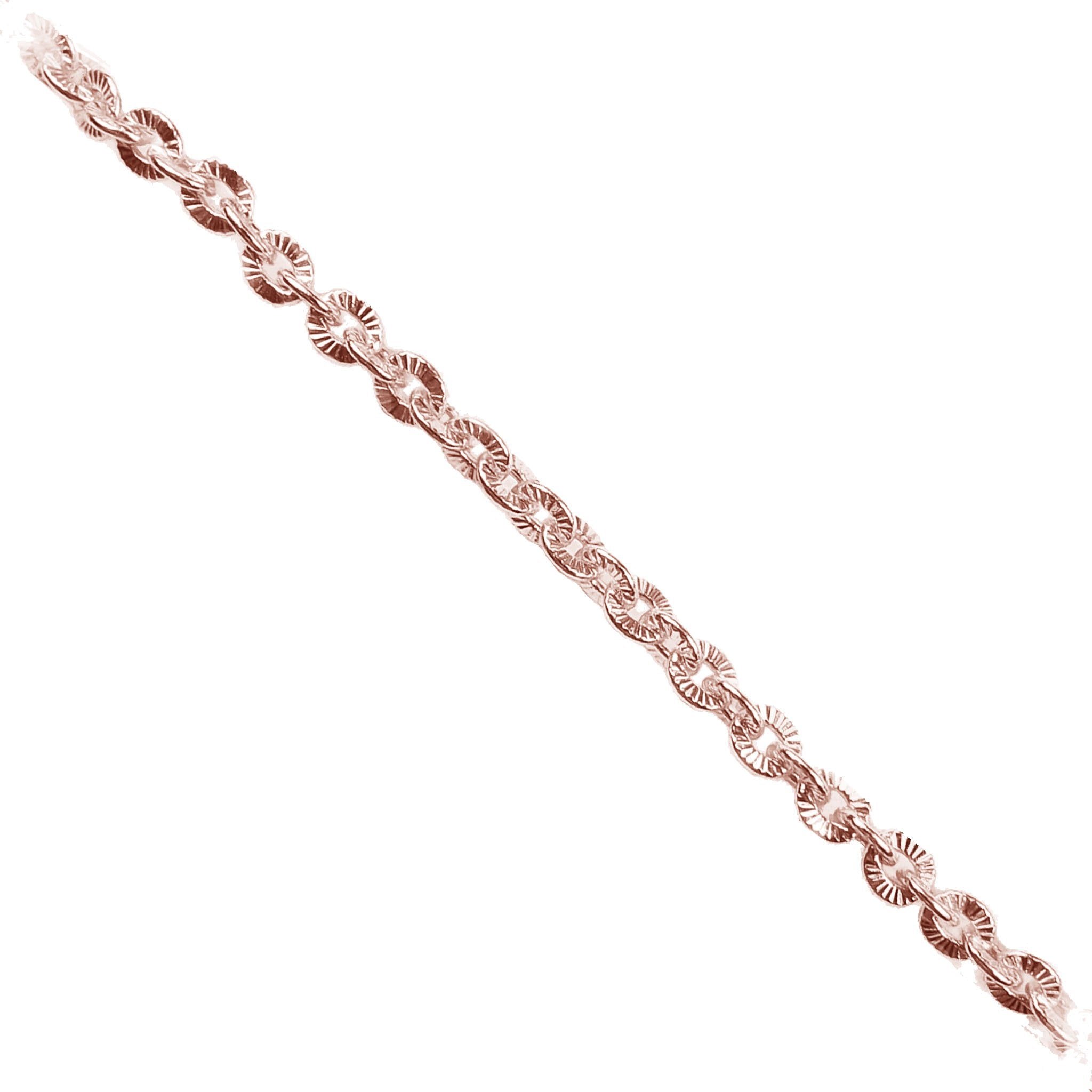 Rose gold overlay over copper textured beading chain with polished finish and decorative round links displayed on white background for retail jewelry use