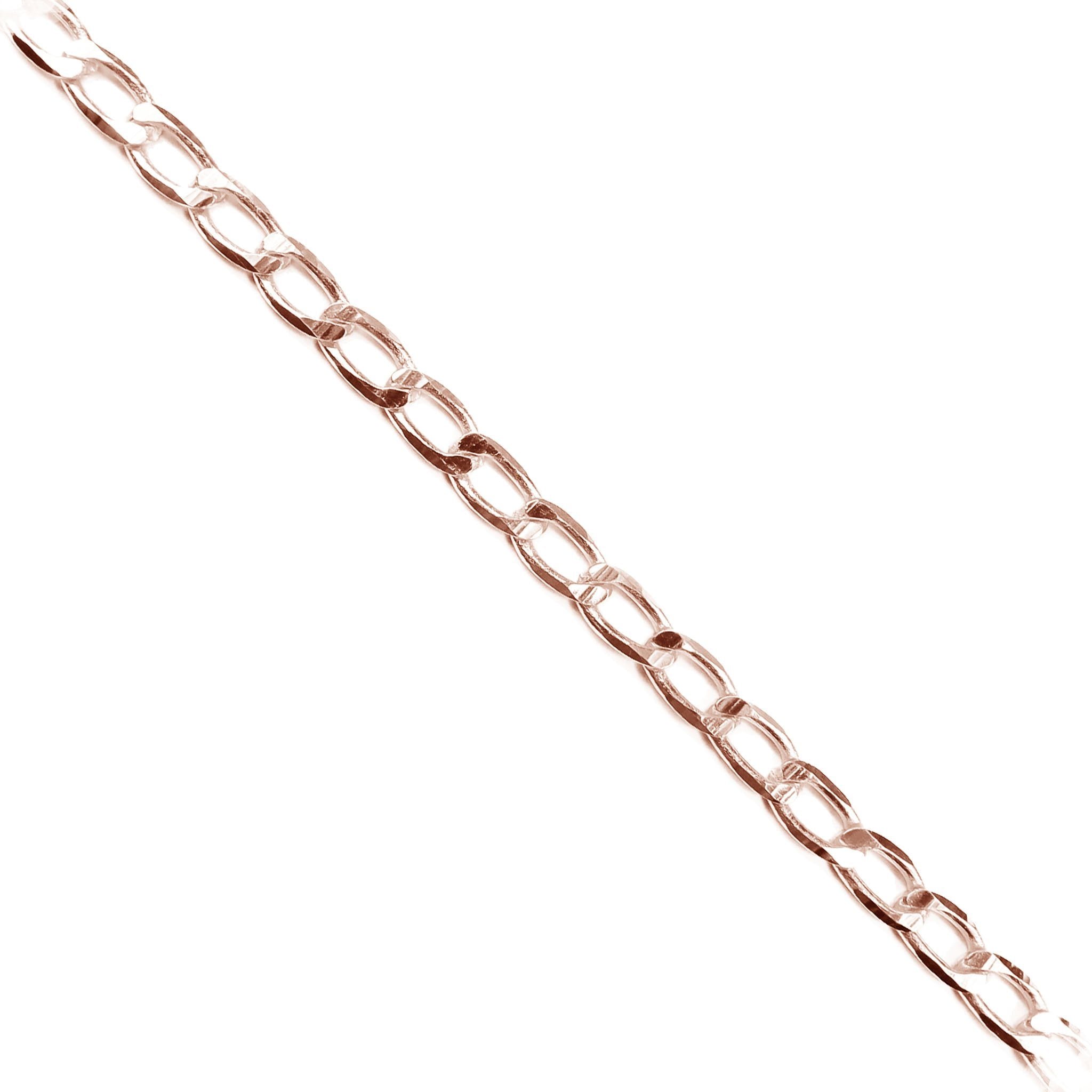 Rose gold overlay over copper elongated oval link chain with polished finish and elegant extended links displayed on white background for retail jewelry use