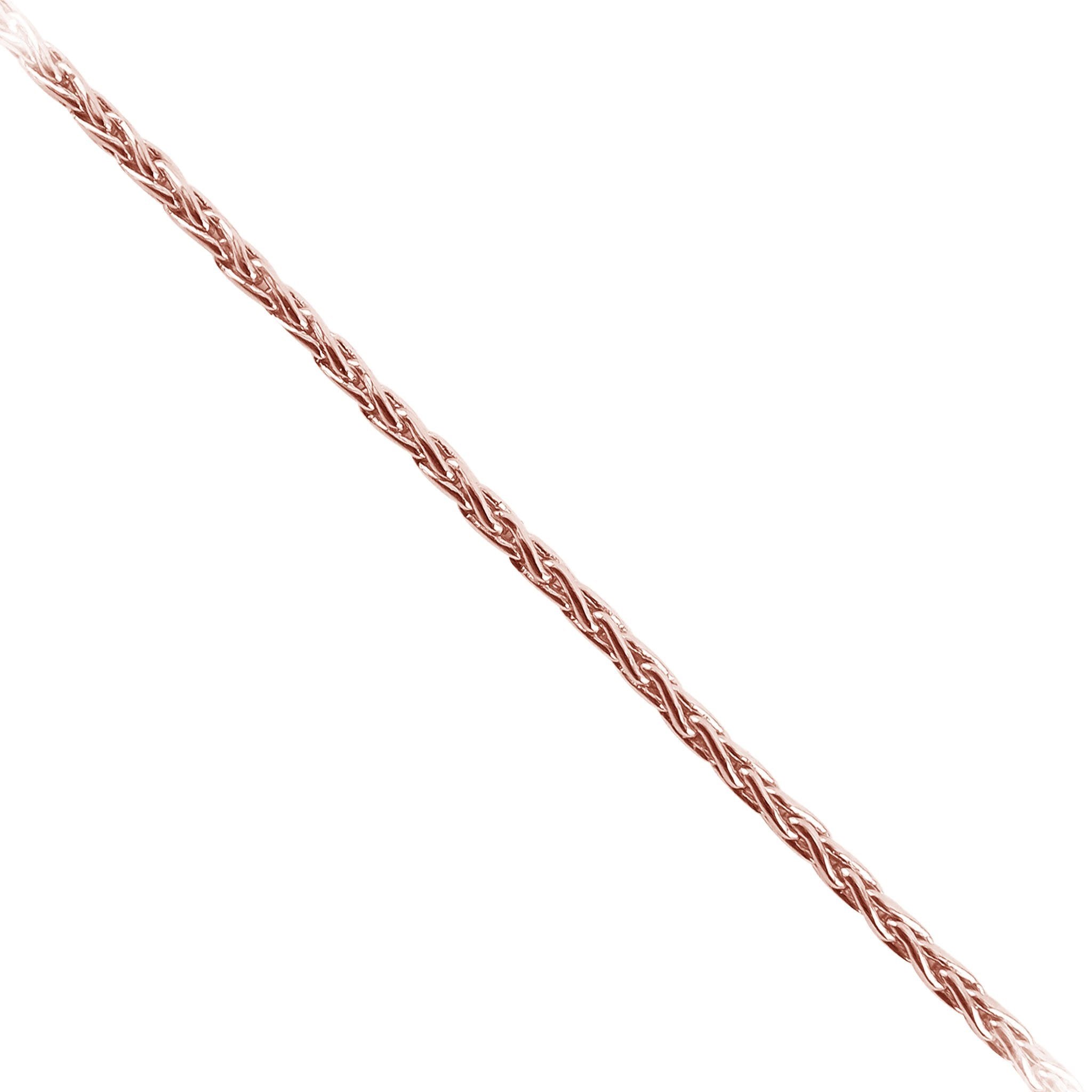 Rose gold overlay over copper fine beading chain with polished finish and delicate smooth links displayed on white background for retail jewelry use