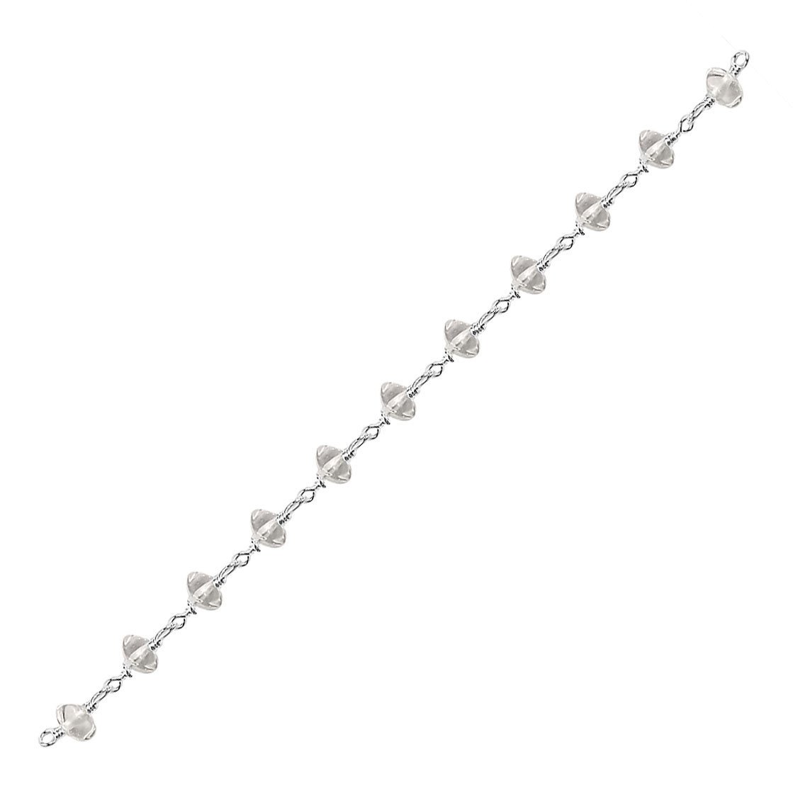 Silver overlay over copper crystal quartz beading and extender chain with polished links shown on white background for retail jewelry styling and customization