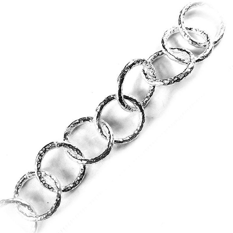 Elegant interlinked round ring beading and extender chain crafted with silver overlay over copper featuring textured finish for modern jewelry designs