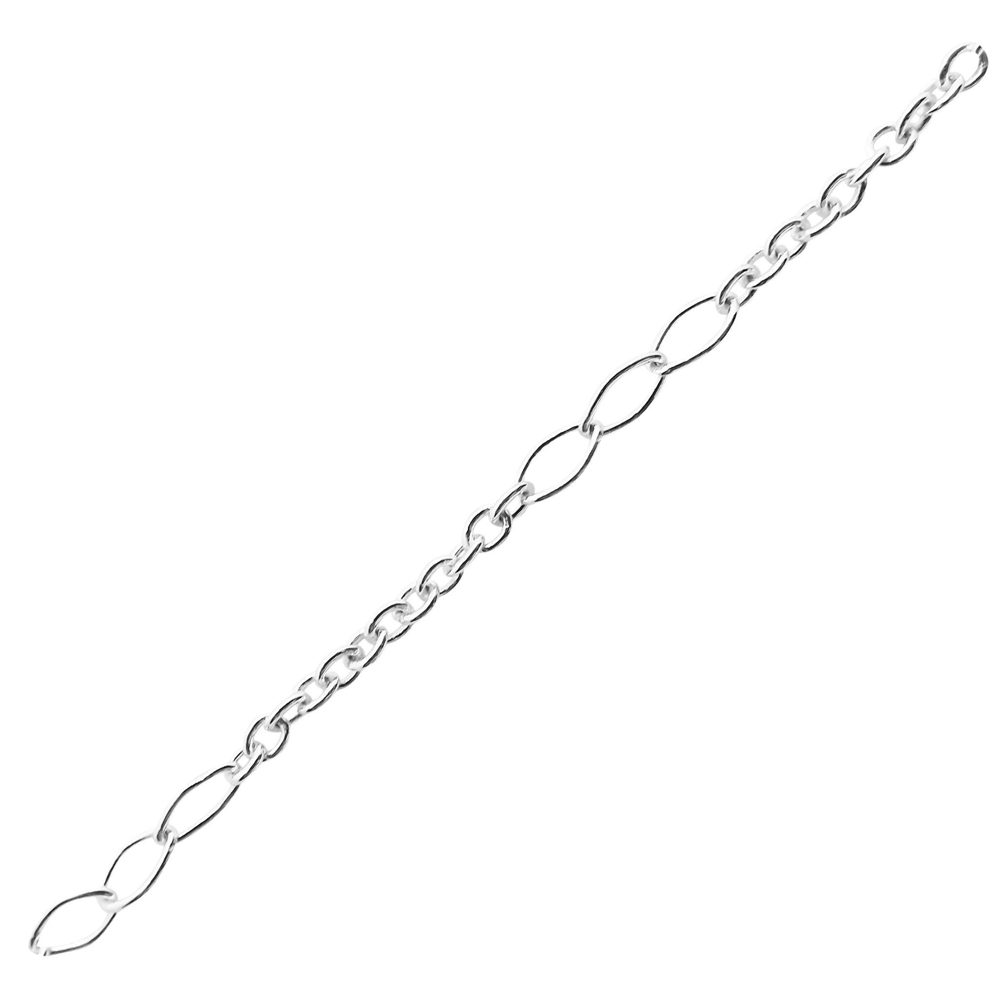 Silver Overlay Over Copper graduated oval link beading and extender chain sold as per foot, ideal for creating custom necklaces, bracelets, and layered jewelry designs