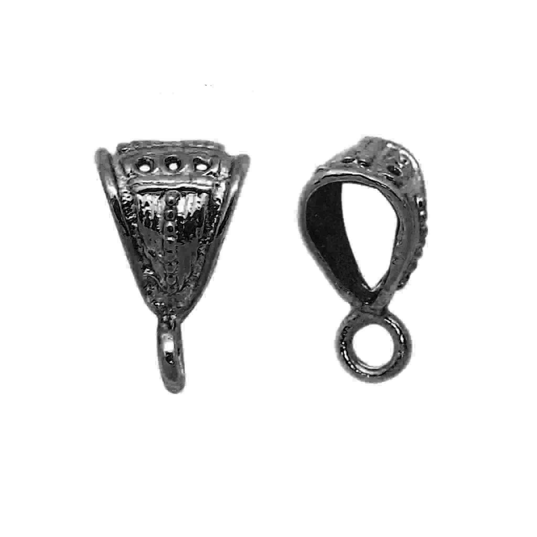 Elegant black rhodium overlay copper pendant bail handcrafted in India with polished vintage design