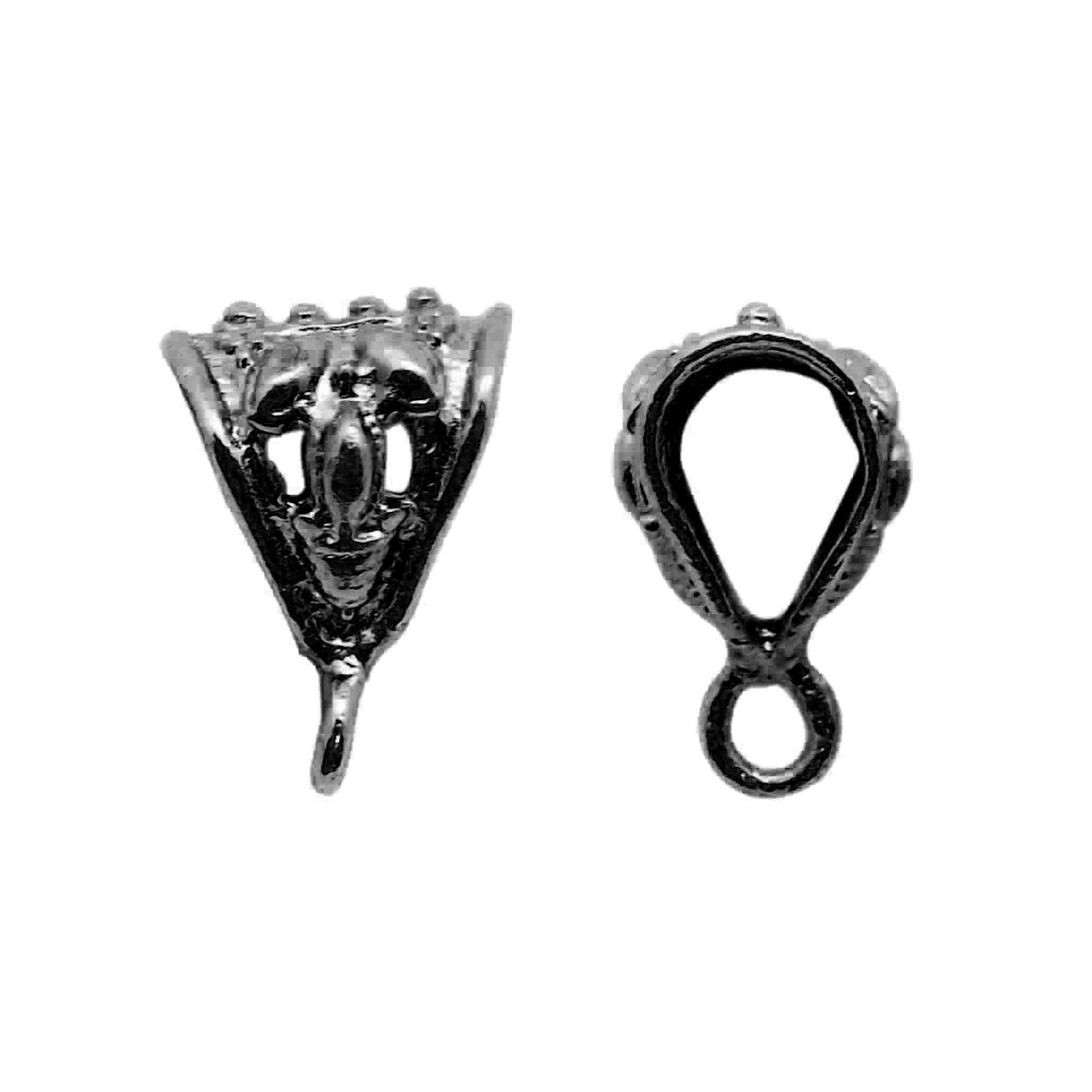 Designer black rhodium overlay copper pendant bail handcrafted in India with openwork detail