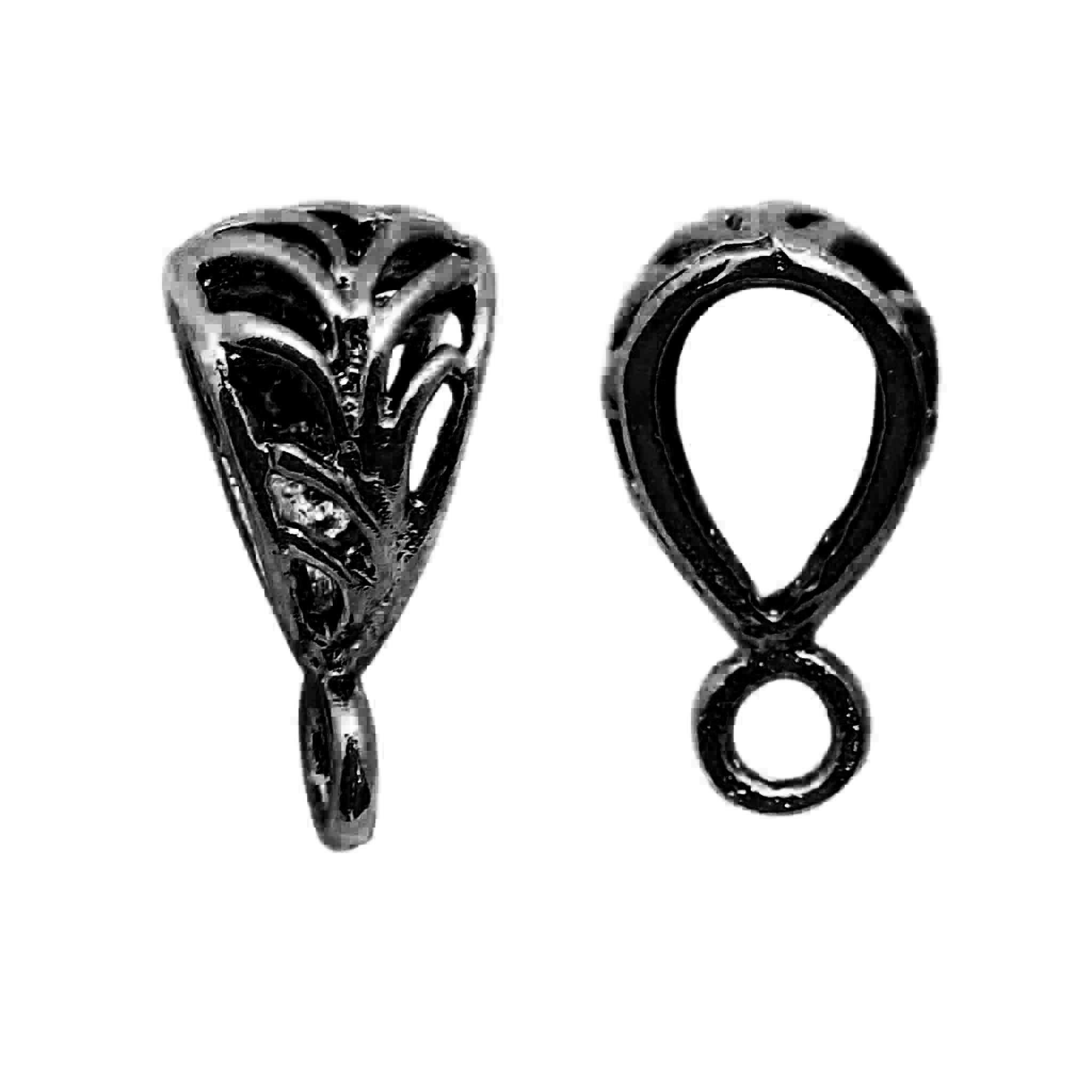 Elegant black rhodium overlay copper pendant bail handcrafted in India with smooth polished finish