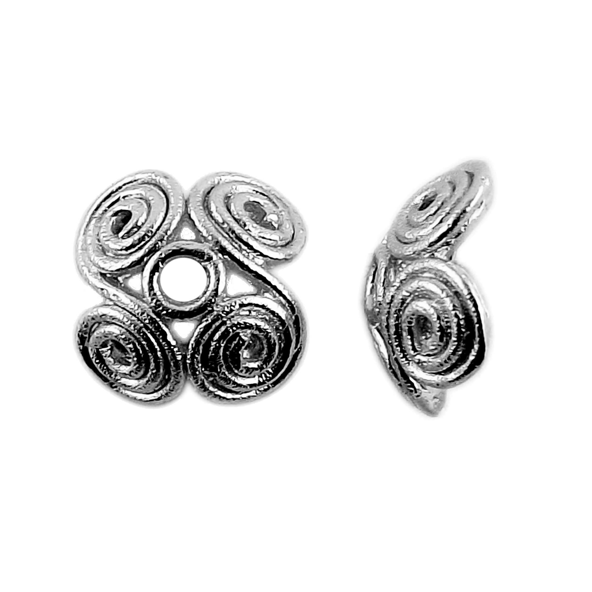 Black Rhodium Overlay Over Copper designer swirl pattern bead cap handcrafted in India with openwork floral finish