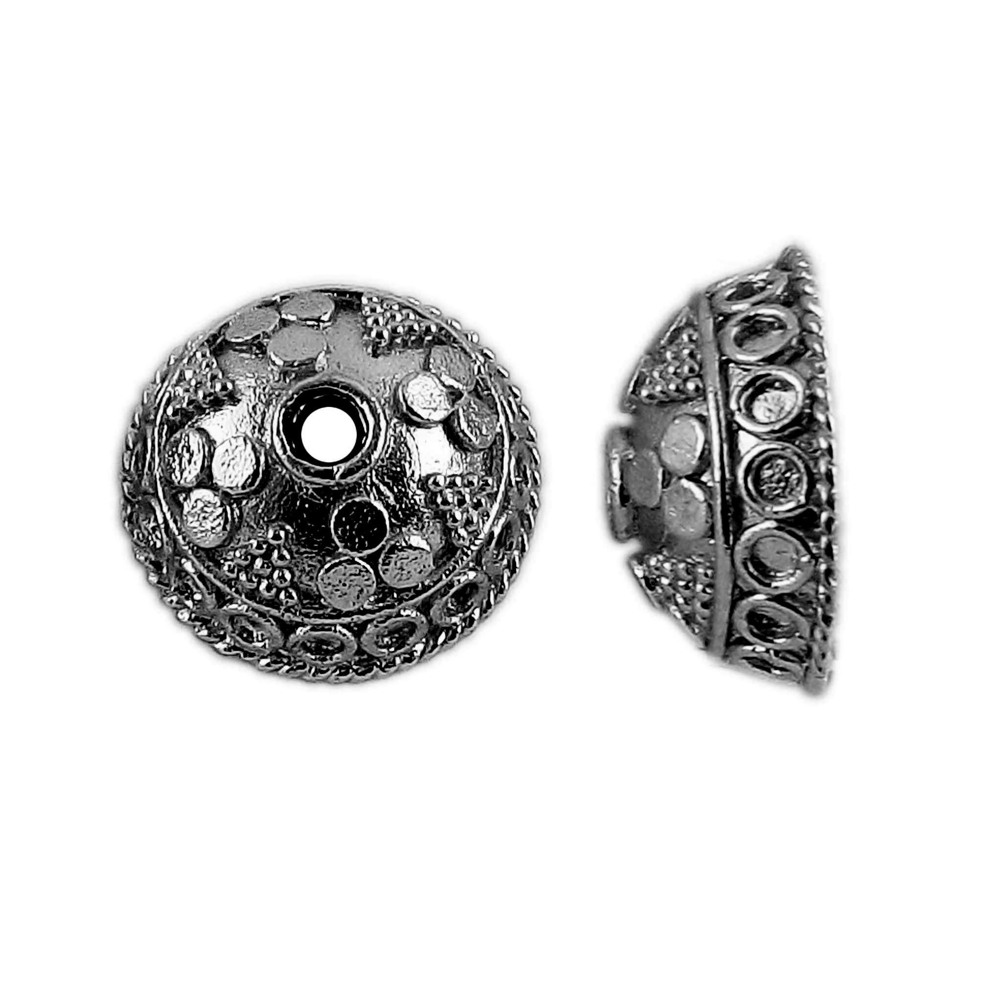 Black Rhodium Overlay Over Copper designer textured dot dome bead cap handcrafted in India with decorative finish