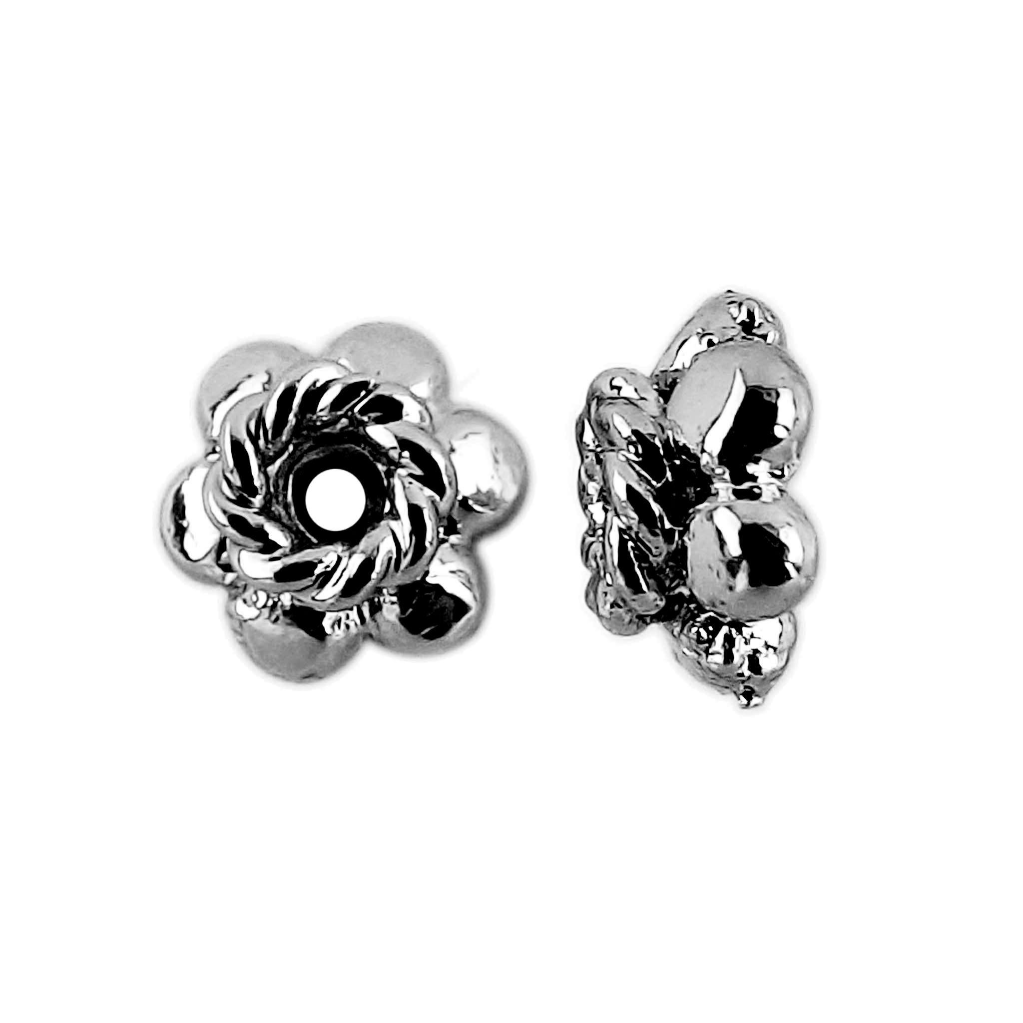 Floral Black Rhodium Overlay Over Copper handcrafted bead from India with polished round spacer design for DIY jewelry