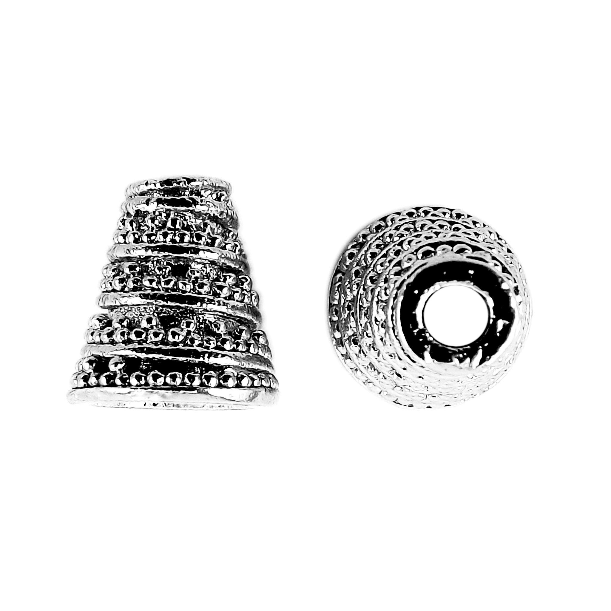 Decorative Black Rhodium Overlay Over Copper handcrafted cone bead cap from India with textured layered design for DIY jewelry