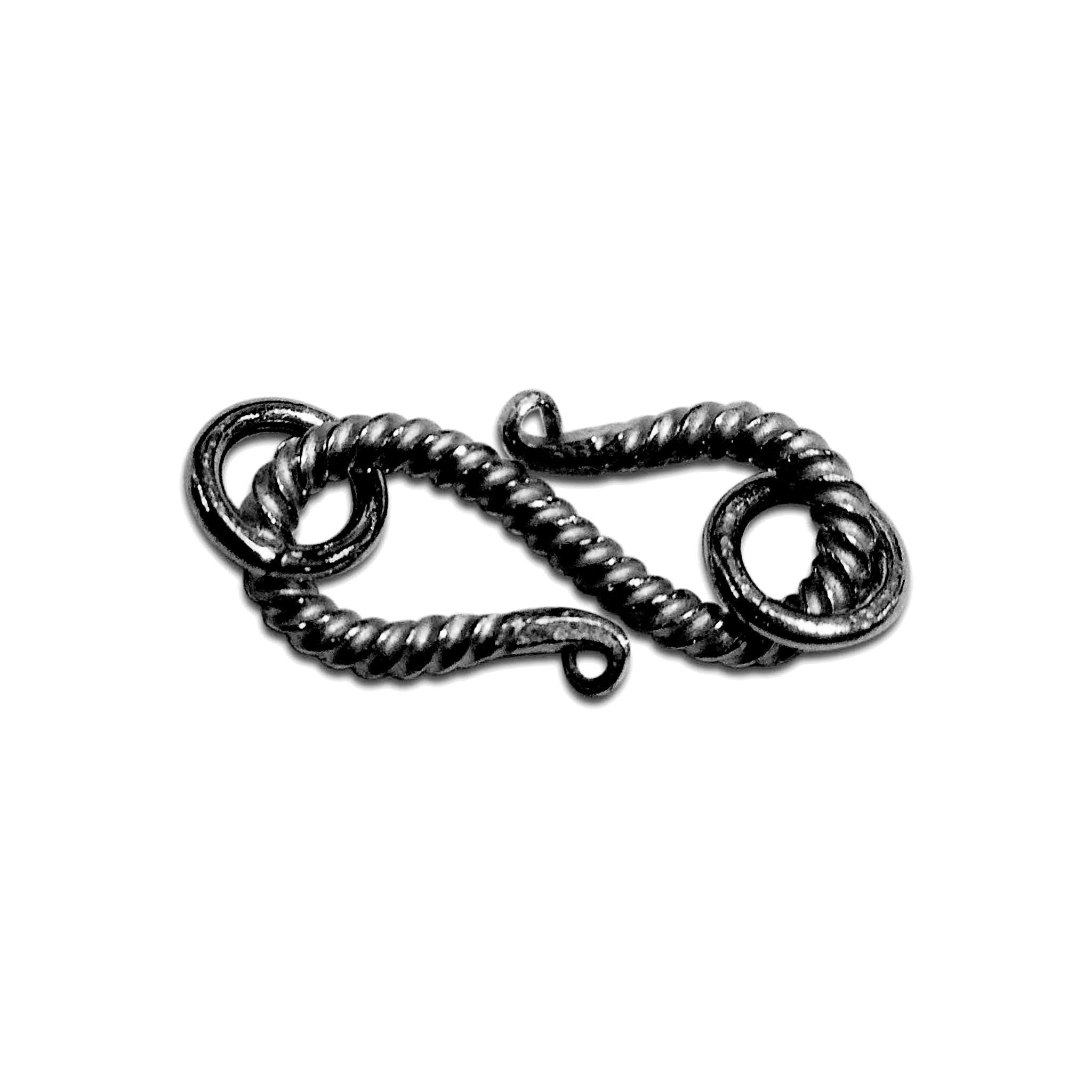 Artisan Black Rhodium Overlay Over Copper handcrafted twisted S Hook from India with rope-style wire detailing for DIY jewelry