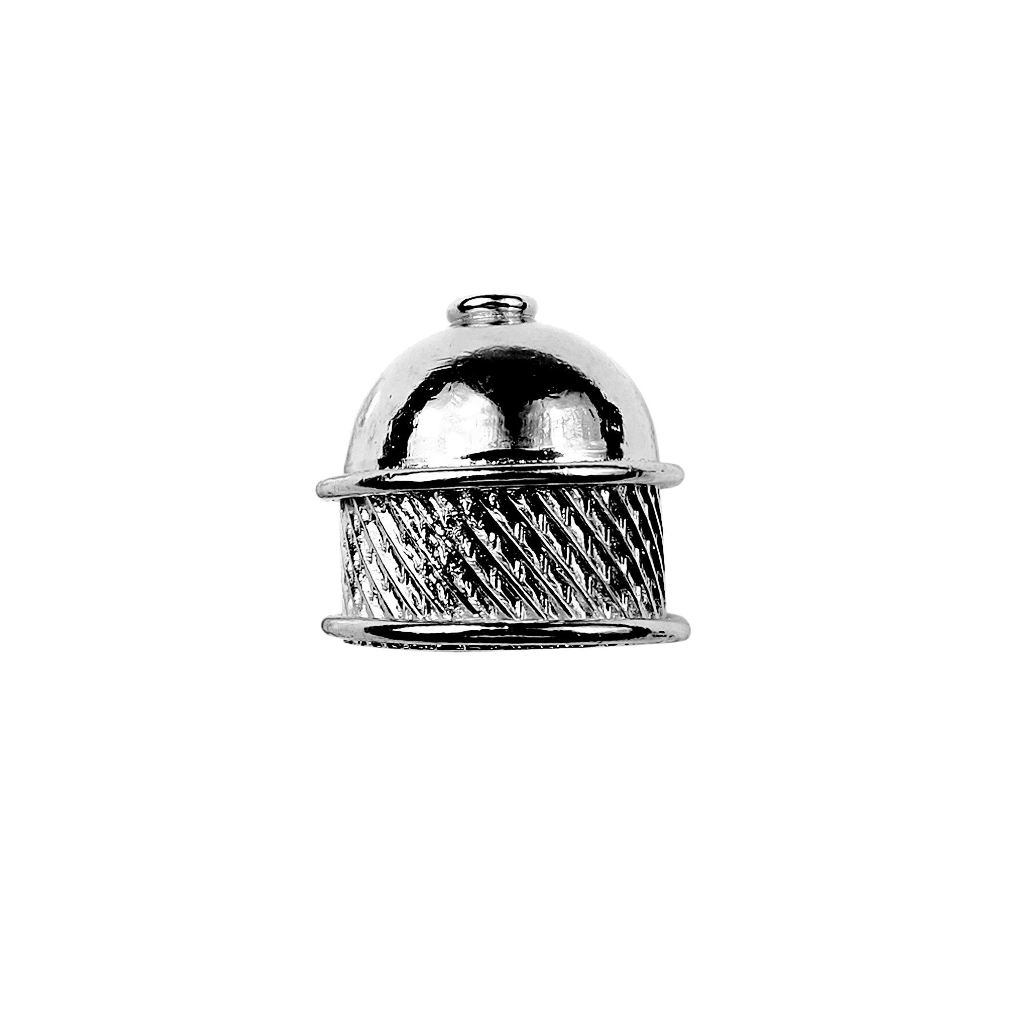 Textured Black Rhodium Overlay Over Copper handcrafted dome cap bead from India with diagonal pattern for jewelry making