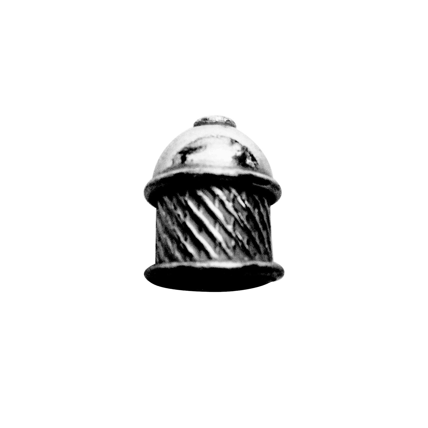 Black Rhodium Overlay Over Copper handcrafted textured End Cap from India with twisted pattern and dark finish