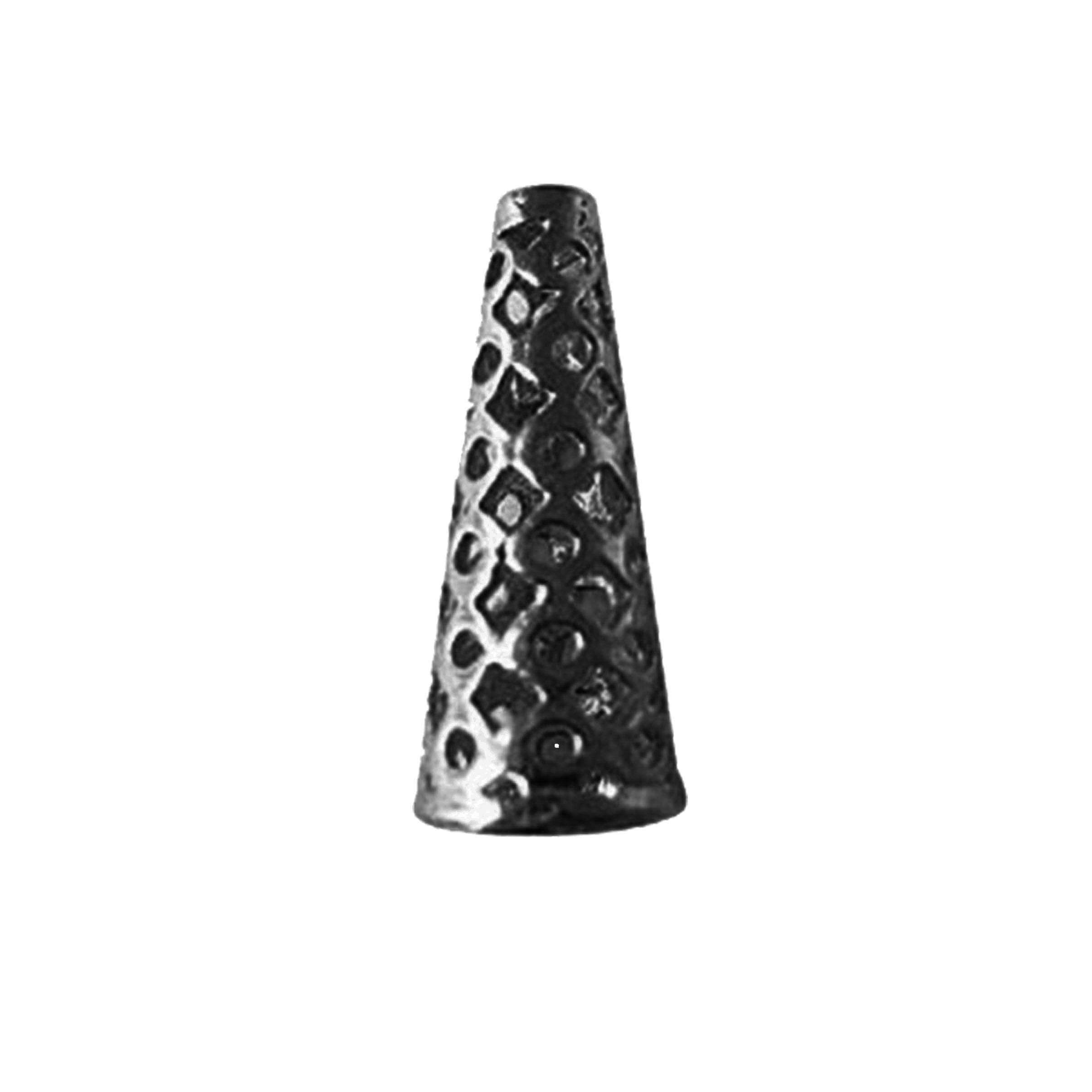 Black Rhodium Overlay Over Copper handcrafted textured Cone from India with patterned surface