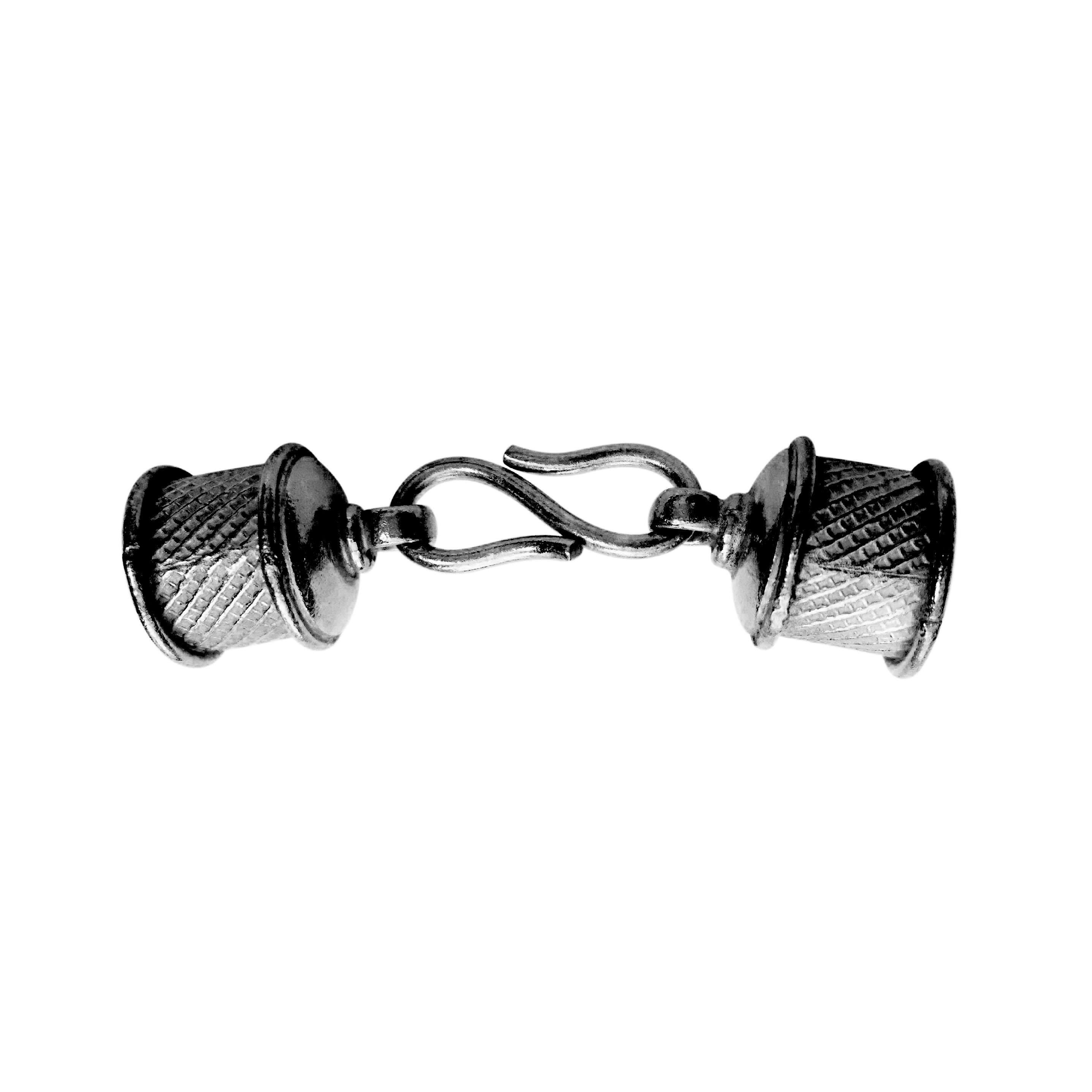 Black Rhodium Overlay Over Copper handcrafted textured End Cap with S-hook connector from India for jewelry finishing