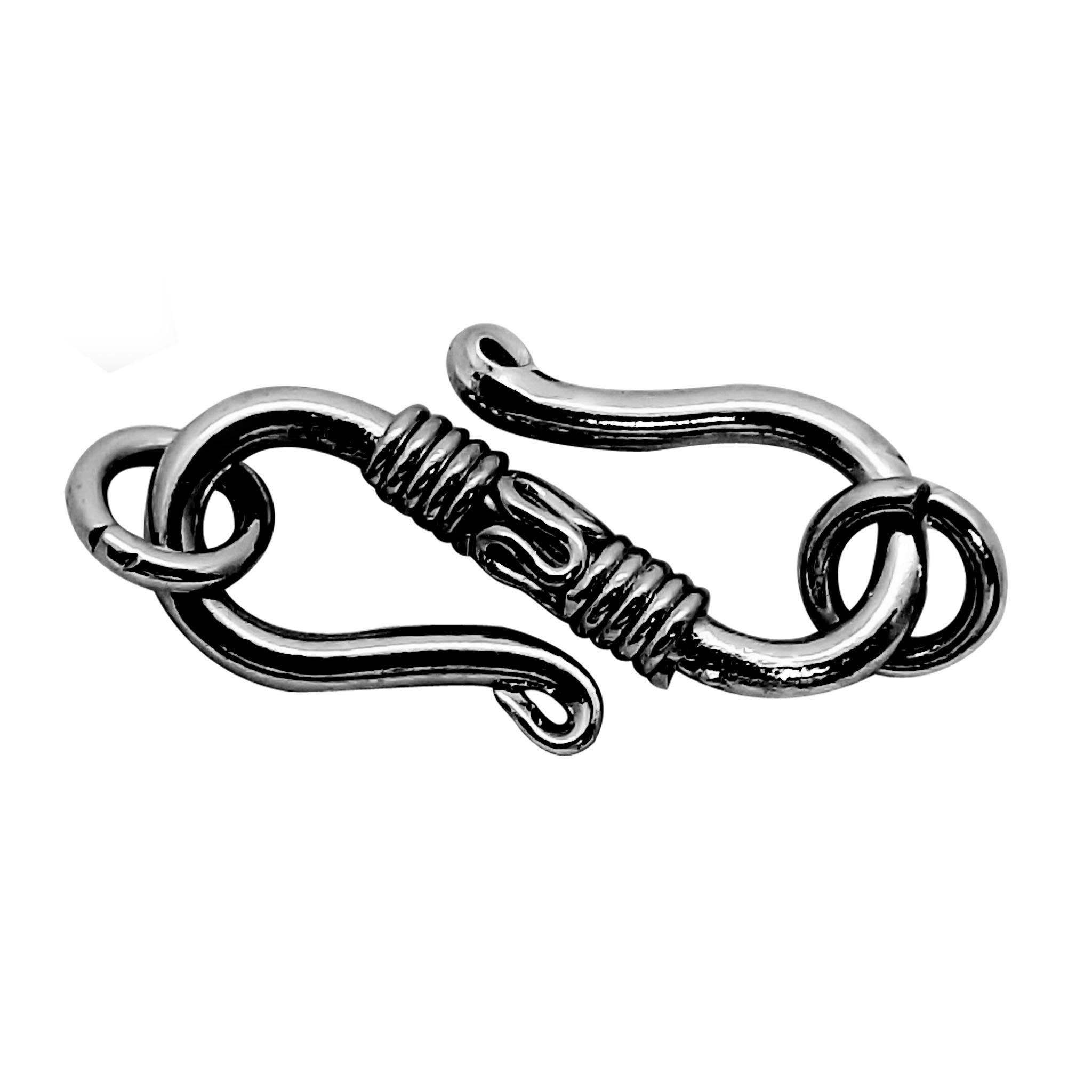 Black Rhodium Overlay Over Copper handcrafted S-Hook clasp from India with decorative wrap detailing
