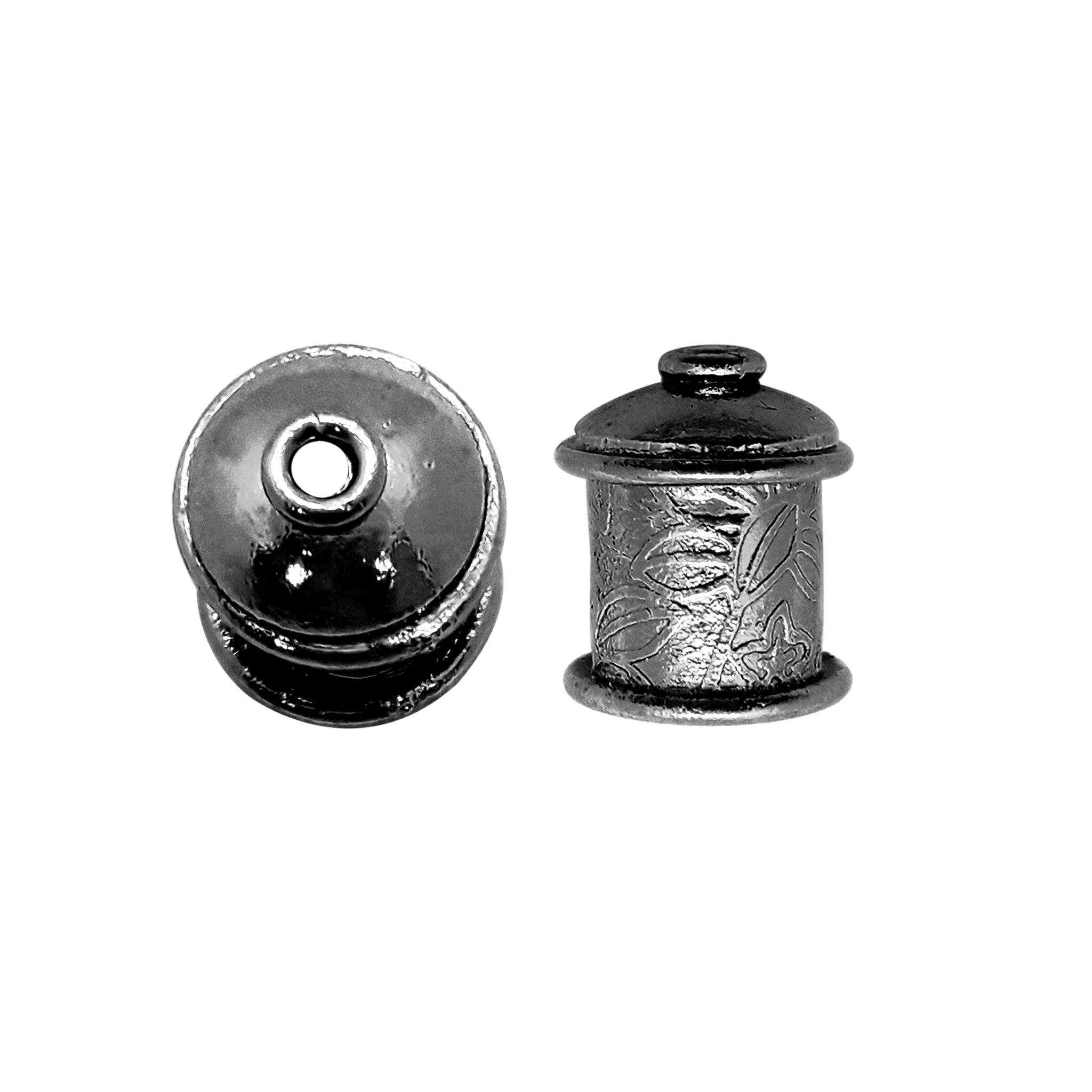 Elegant Black Rhodium Overlay Over Copper cylindrical end cap handmade in India