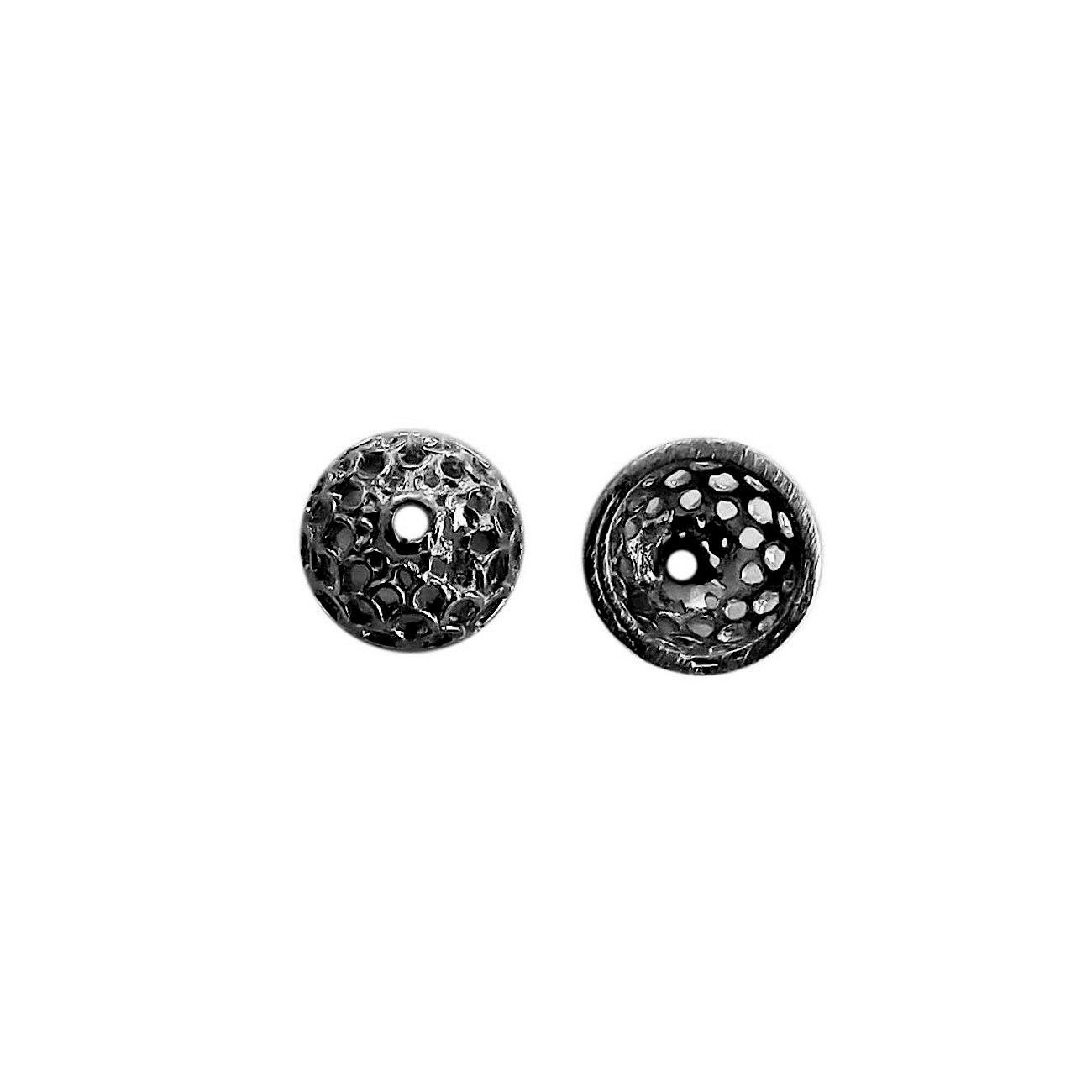 Black Rhodium Overlay Over Copper bead caps handcrafted in India with perforated design for jewelry making
