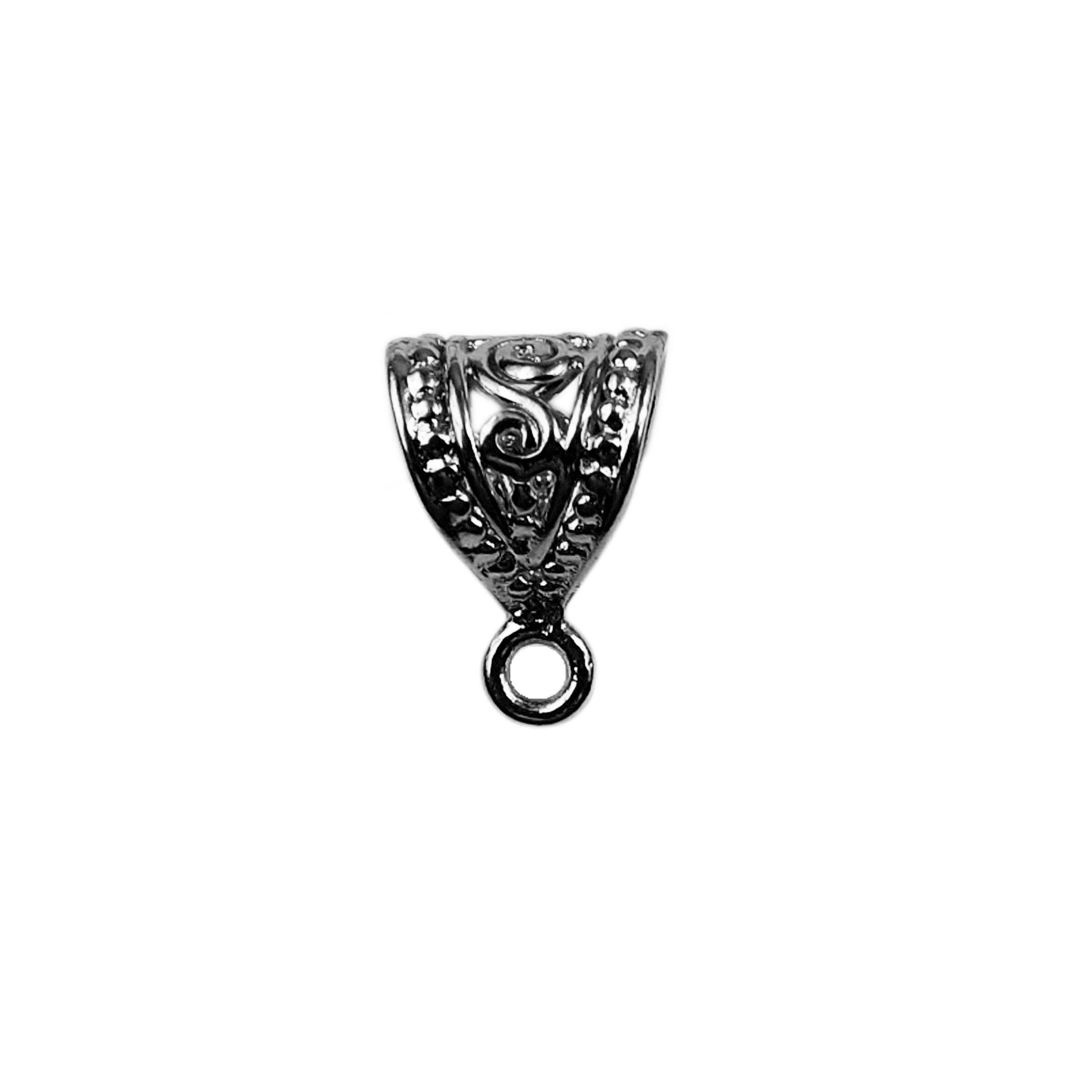 Black Rhodium Overlay Over Copper ornate pendant bail handcrafted in India for jewelry making