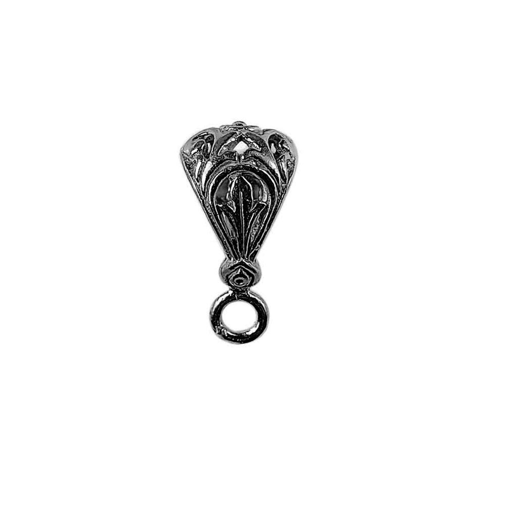 Black Rhodium Overlay Over Copper ornate tapered pendant bail handcrafted in India for jewelry making