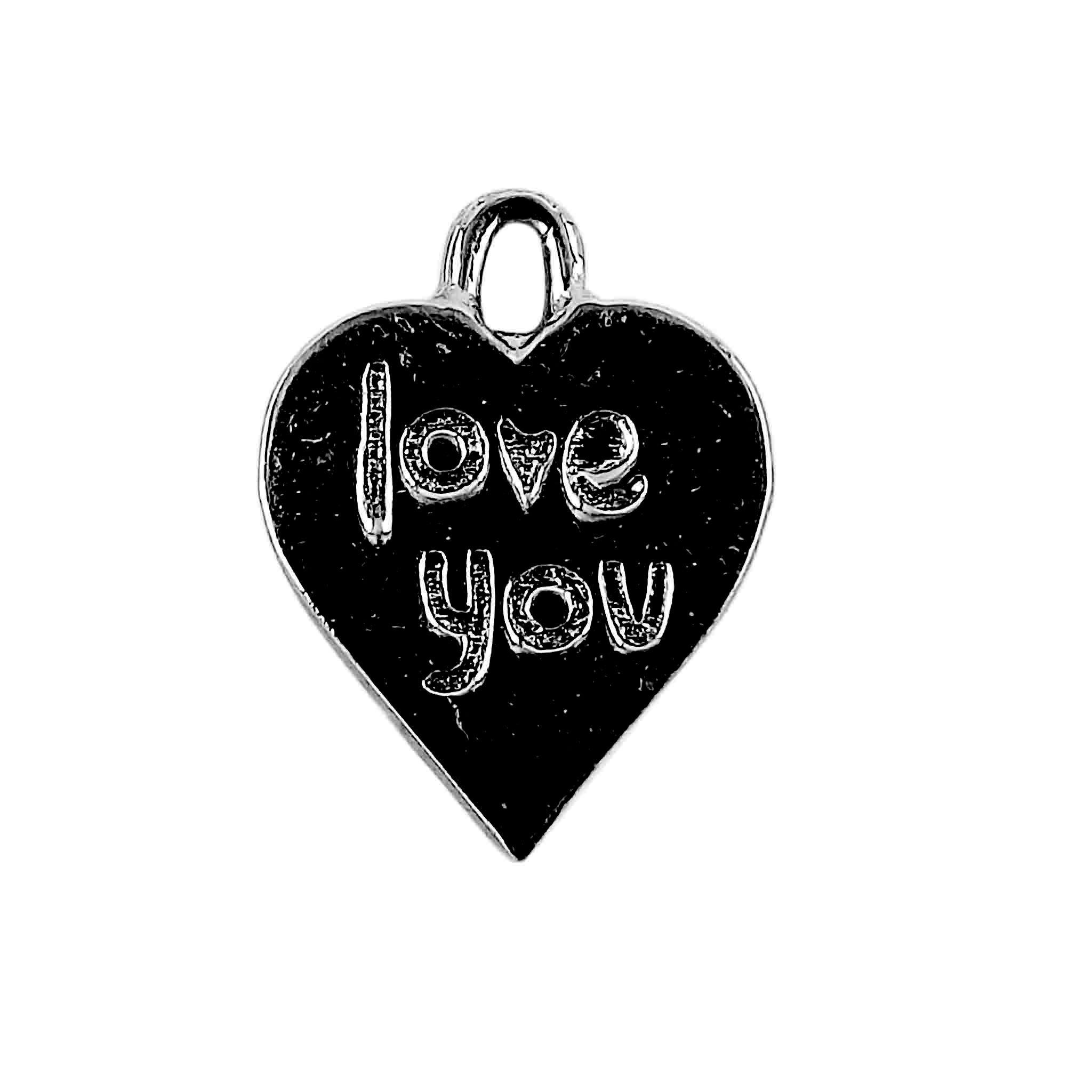 Black Rhodium Overlay Over Copper love you heart charm handcrafted in India for jewelry making