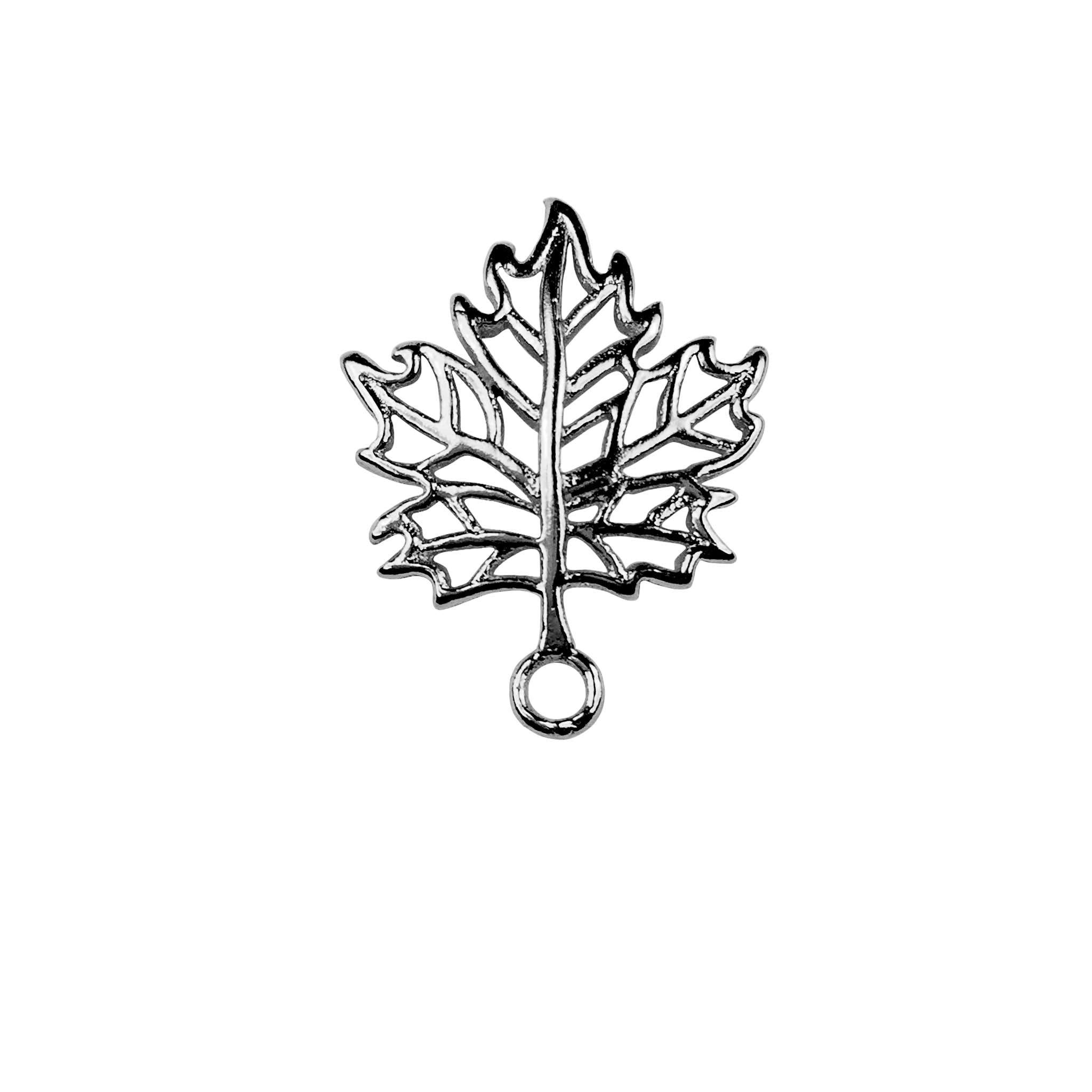 Elegant black rhodium maple leaf pendant with delicate cutout details, handcrafted nature-themed jewelry accessory.