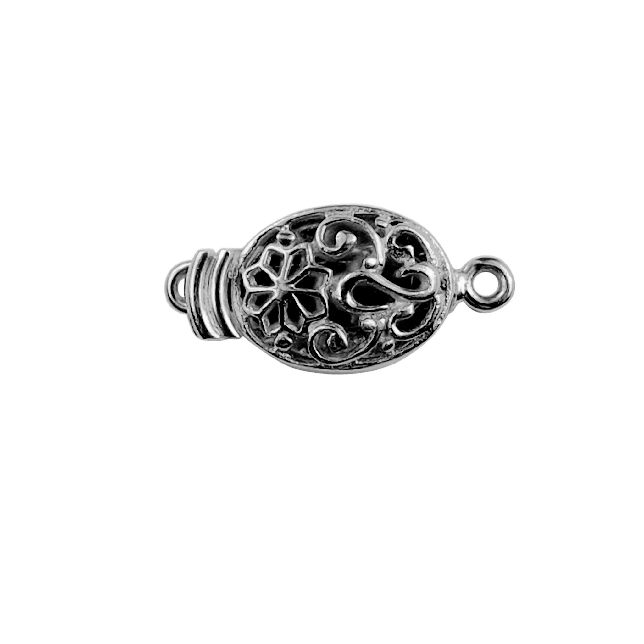 Black Rhodium Overlay Over Copper oval filigree screw clasp handcrafted in India for necklaces and bracelets