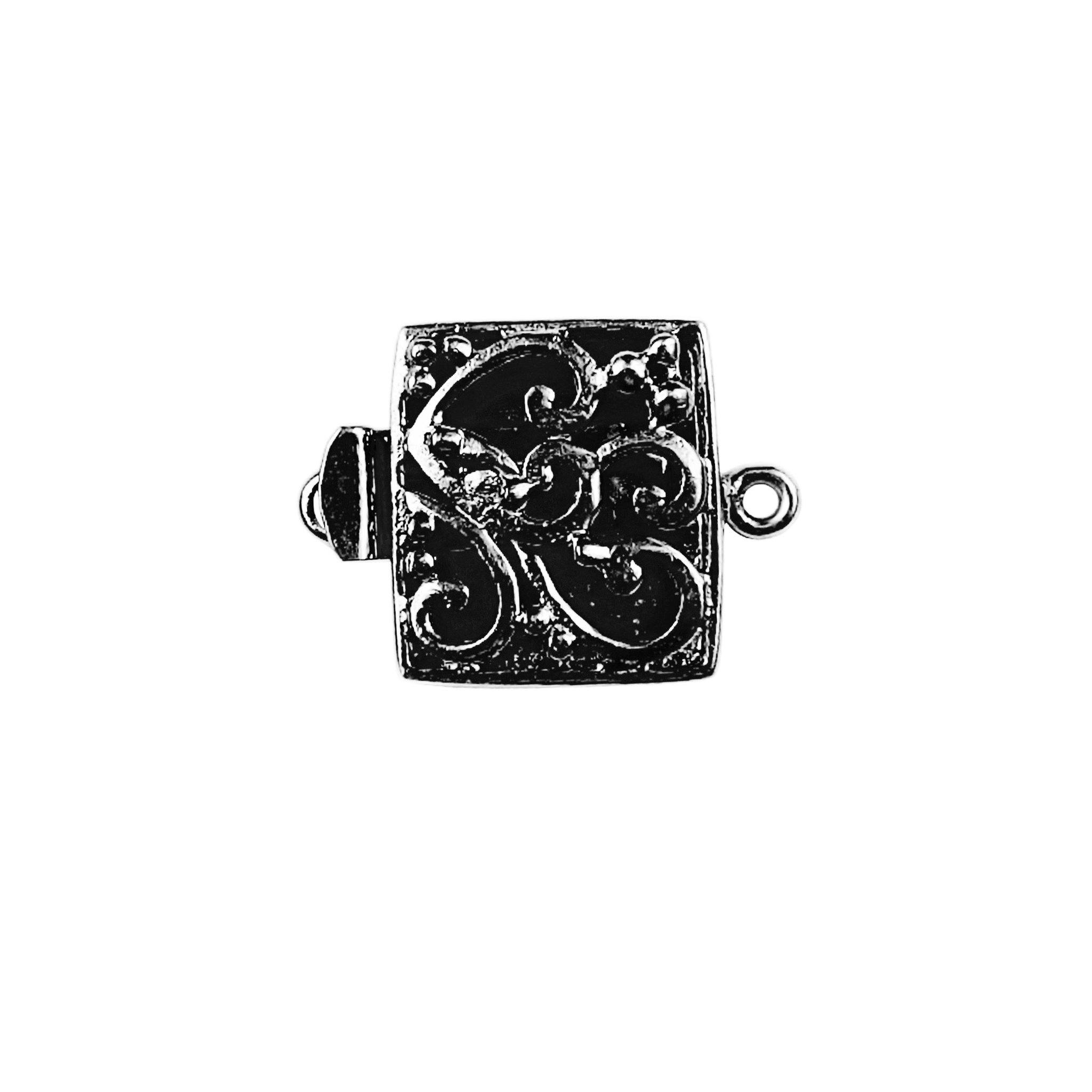 Black Rhodium Overlay Over Copper square filigree single hole multi strand clasp handcrafted in India for necklaces and bracelets
