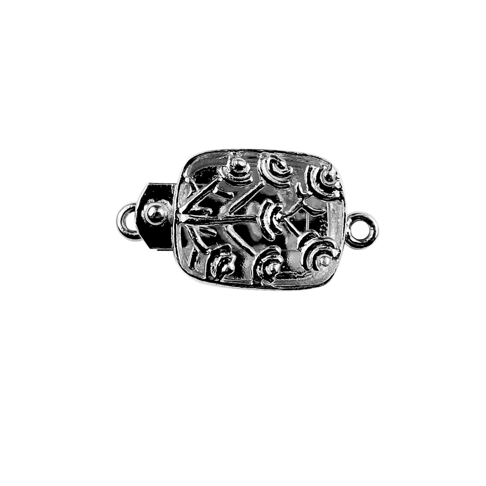Black Rhodium Overlay Over Copper rectangular filigree single hole multi strand clasp handcrafted in India for necklaces and bracelets