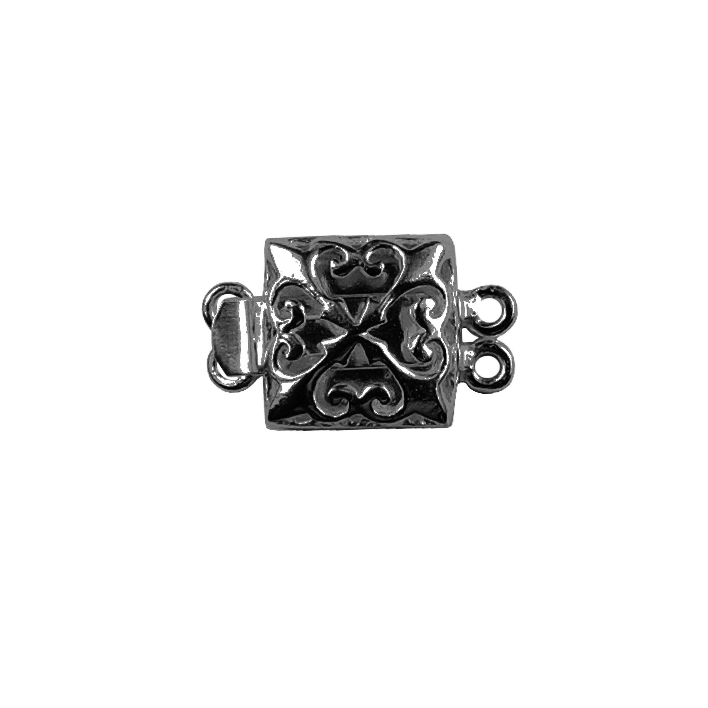 Black Rhodium Overlay Over Copper square filigree multi strand clasp with 2 hole handcrafted in India for necklaces and bracelets