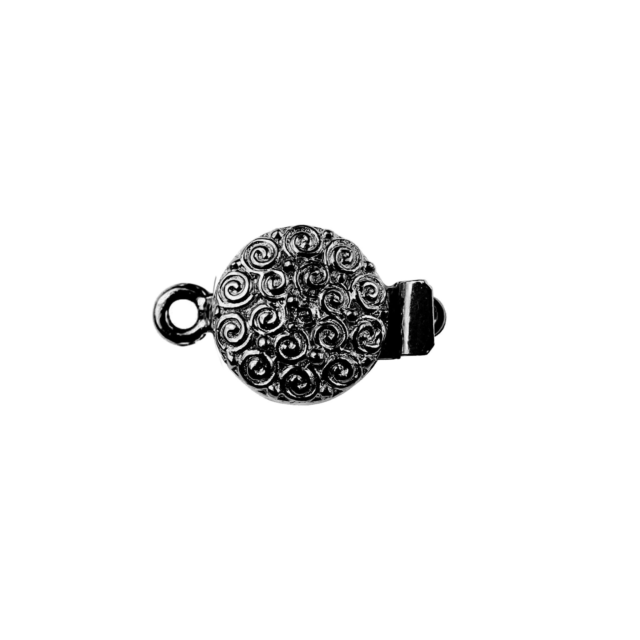 Black Rhodium Overlay Over Copper round filigree single hole multi strand clasp handcrafted in India for necklaces and bracelets