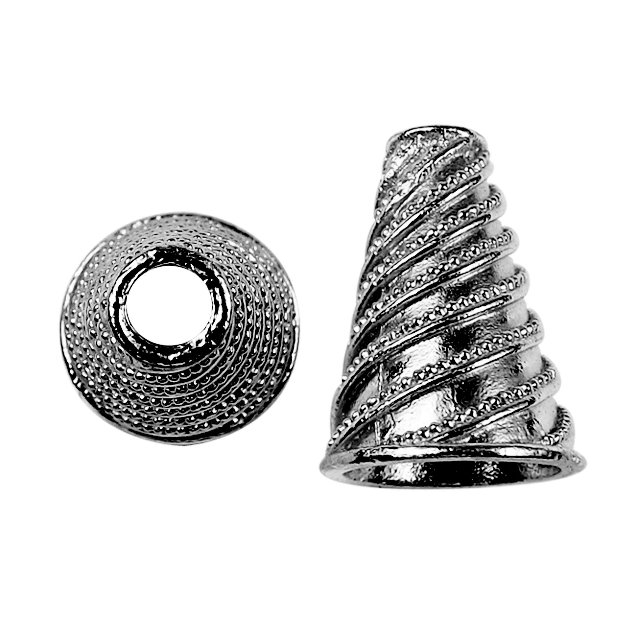 Black Rhodium Overlay Over Copper twisting granulation motif look cone handcrafted in India for jewelry making