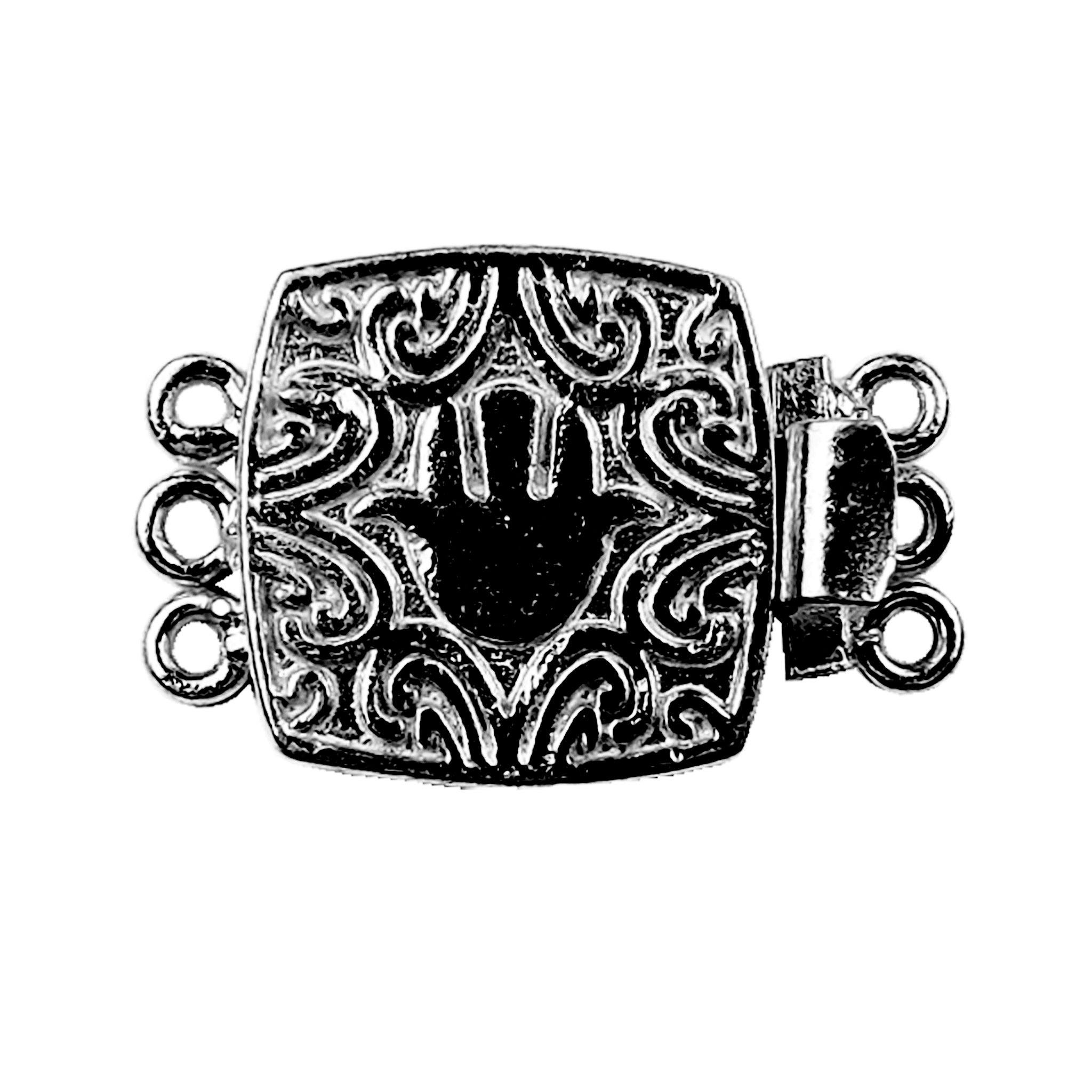 Black Rhodium Overlay Over Copper ornamental multi strand clasp with 3 holes handcrafted in India for necklaces and bracelets