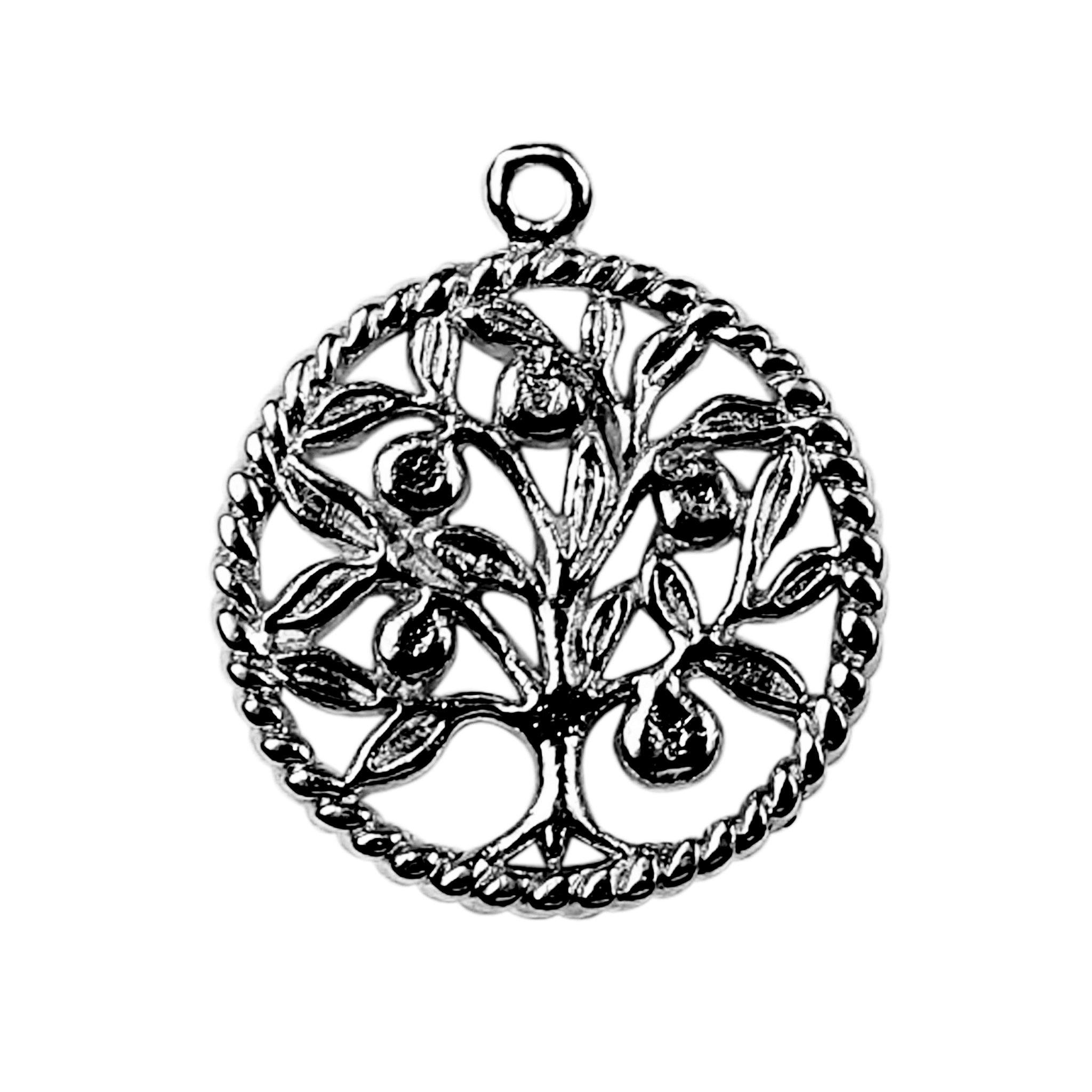 Black Rhodium Overlay Over Copper Tree of Life charm handcrafted in India for bracelets and necklaces
