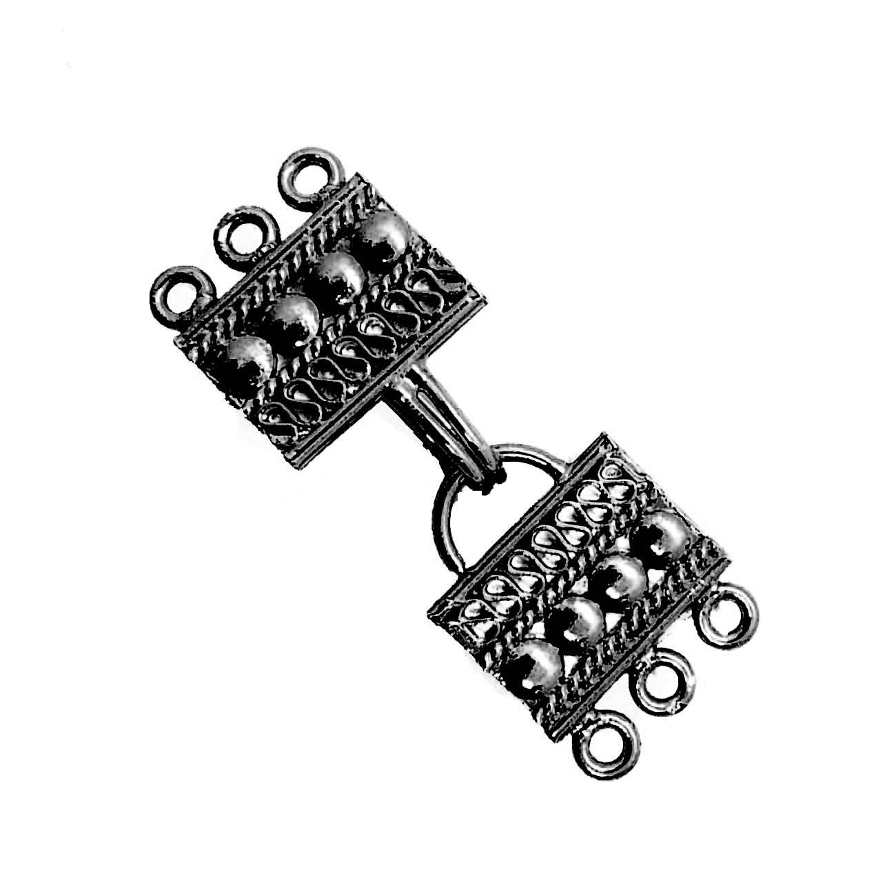 Black Rhodium Overlay Over Copper decorative multi strand clasp with 3 holes handcrafted in India for jewelry making
