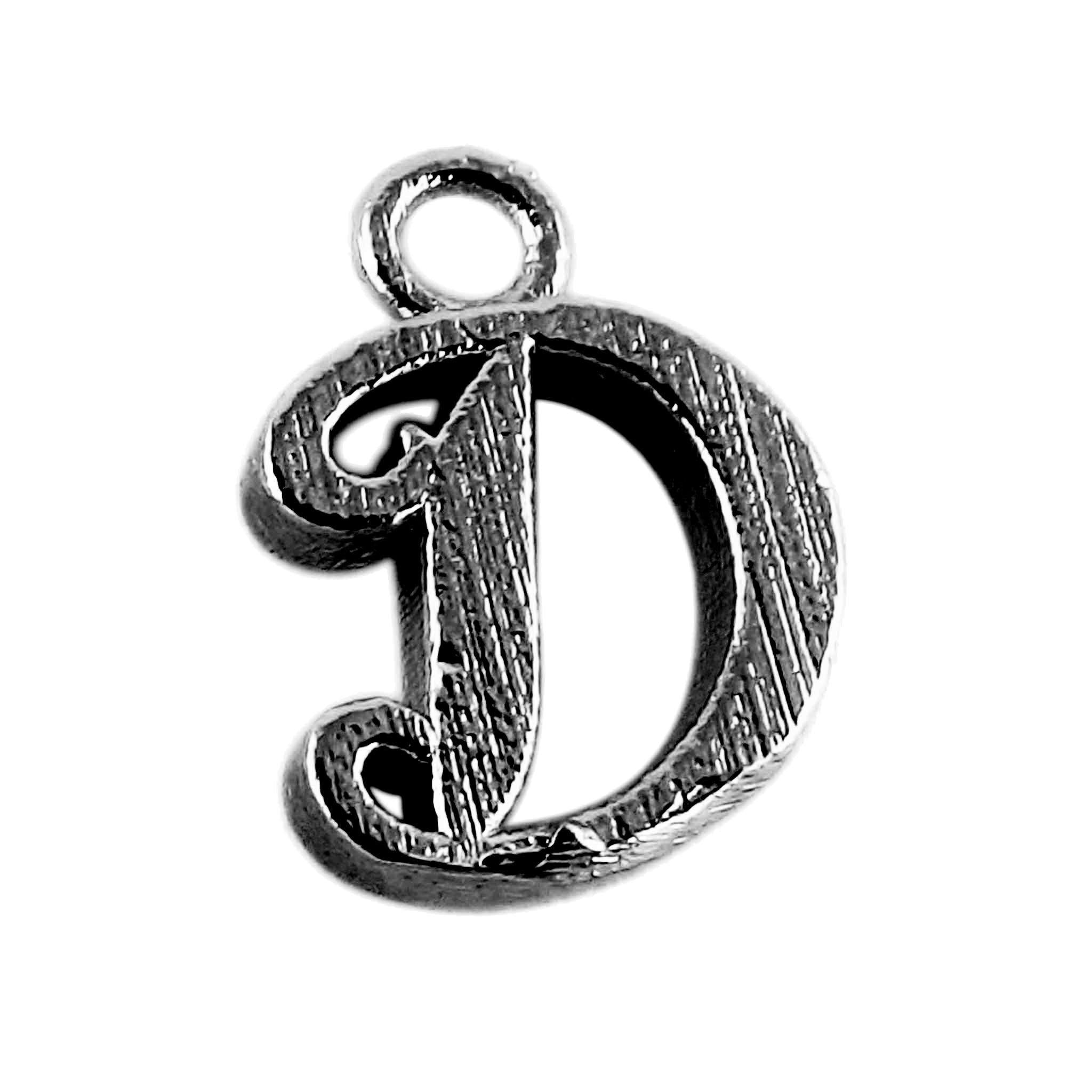 Black Rhodium Overlay Over Copper minimal alphabet D charm handcrafted in India for jewelry making
