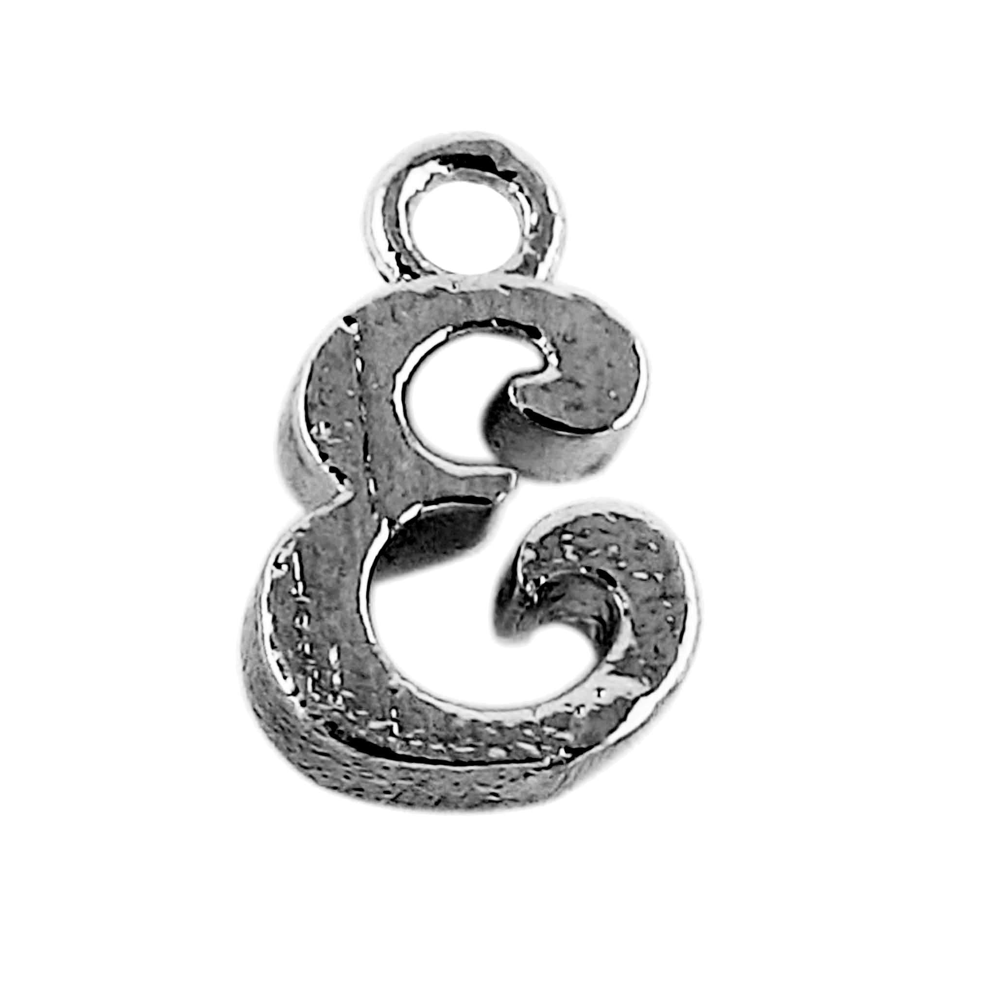 Black Rhodium Overlay Over Copper minimal alphabet E charm handcrafted in India for jewelry making