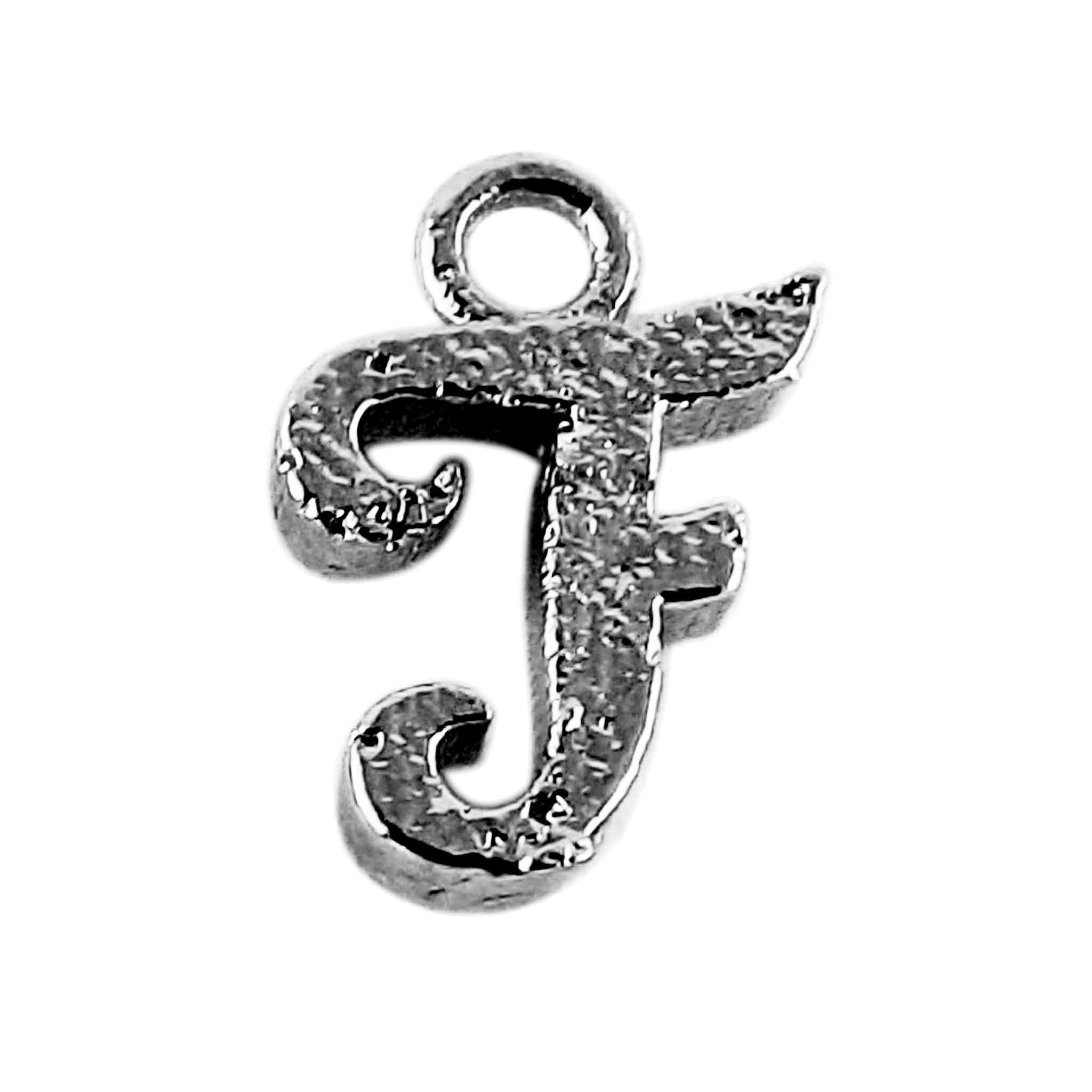 Black Rhodium Overlay Over Copper minimal alphabet F charm handcrafted in India for jewelry making