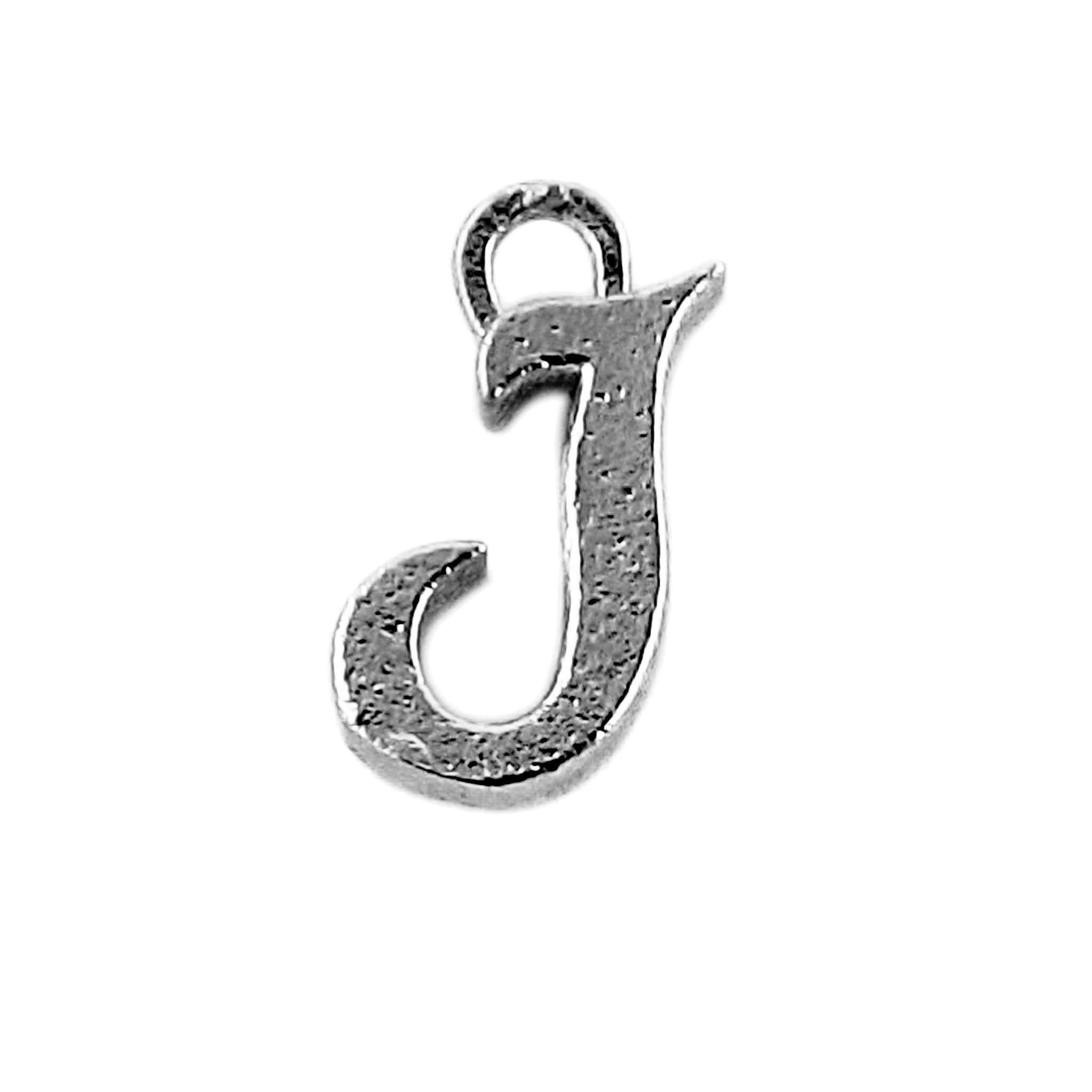 Alphabet J initial pendant crafted with Black Rhodium Overlay Over Copper, handcrafted in India with dark textured finish