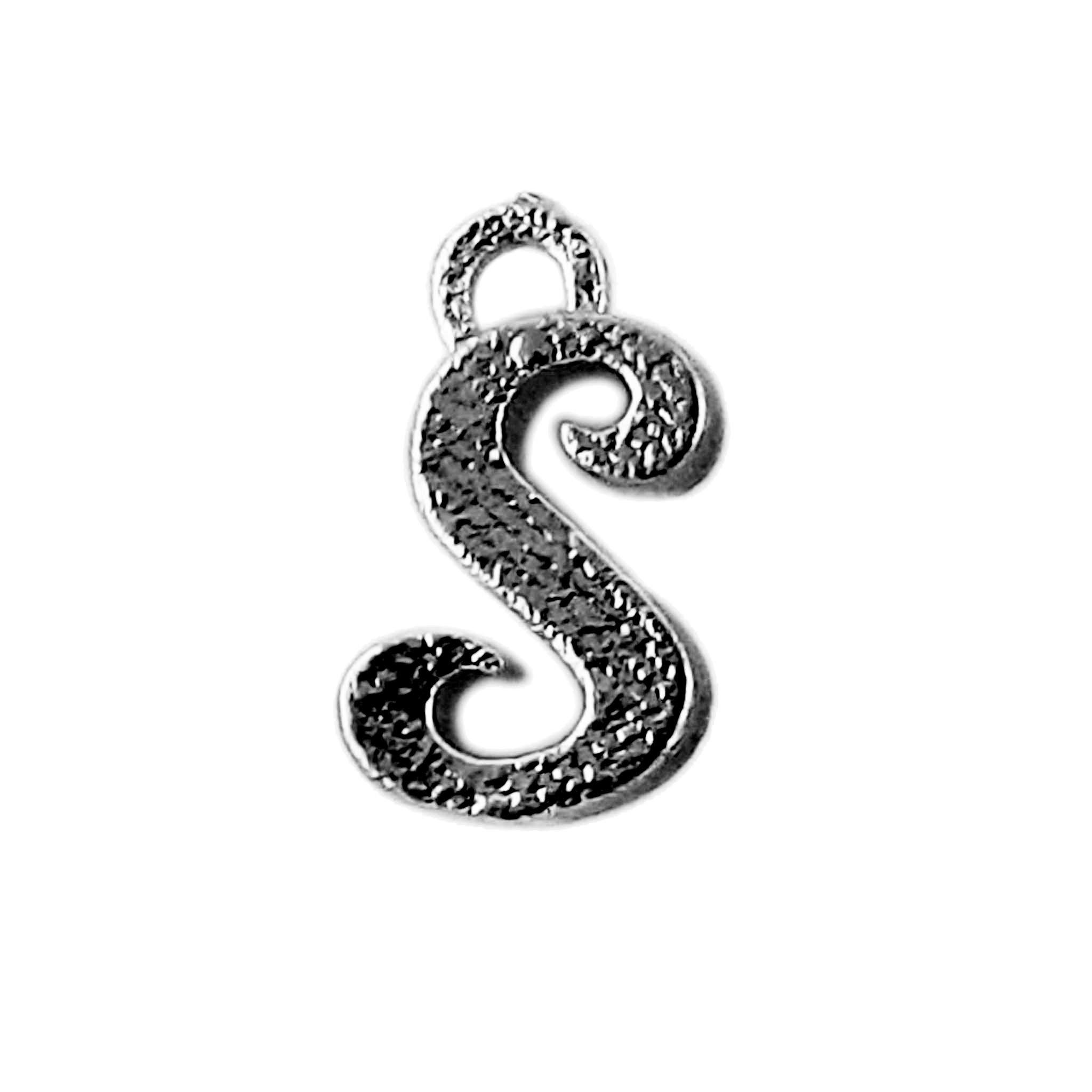 Alphabet S initial pendant crafted with Black Rhodium Overlay Over Copper, handcrafted in India with dark textured finish