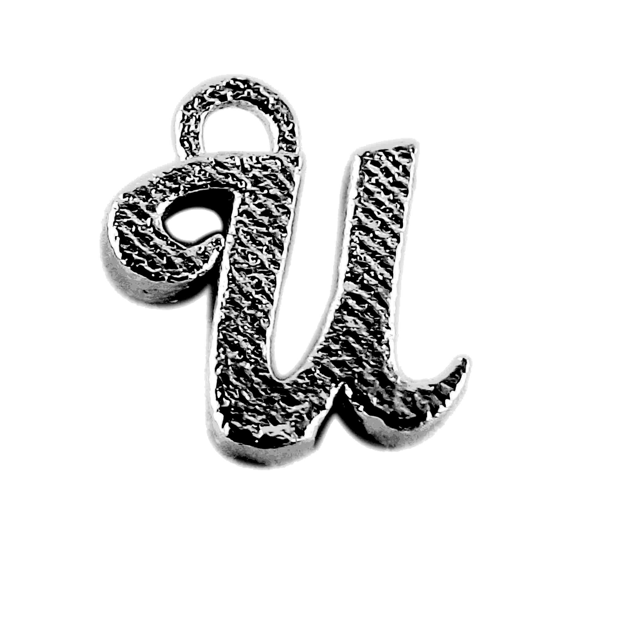 Alphabet U initial pendant crafted with Black Rhodium Overlay Over Copper, handcrafted in India with dark textured finish